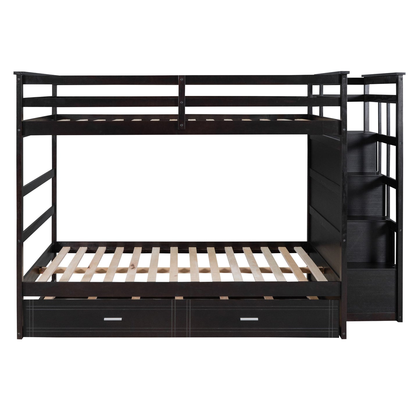 Full Over Full Bunk Bed With Twin Size Trundle And Staircase - Espresso
