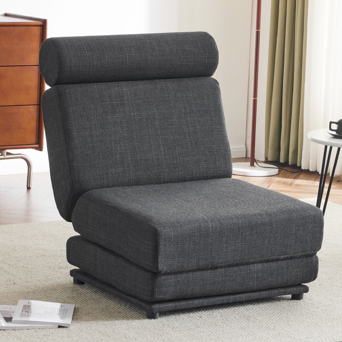 Single Sofa Chair Foldable Single Sofa Bed With Pillow, Portable Foldable Sofa Bed, Leisure Sofa Chair, Easy To Store, Made Of Breathable And Wearable Linen - Dark Gray