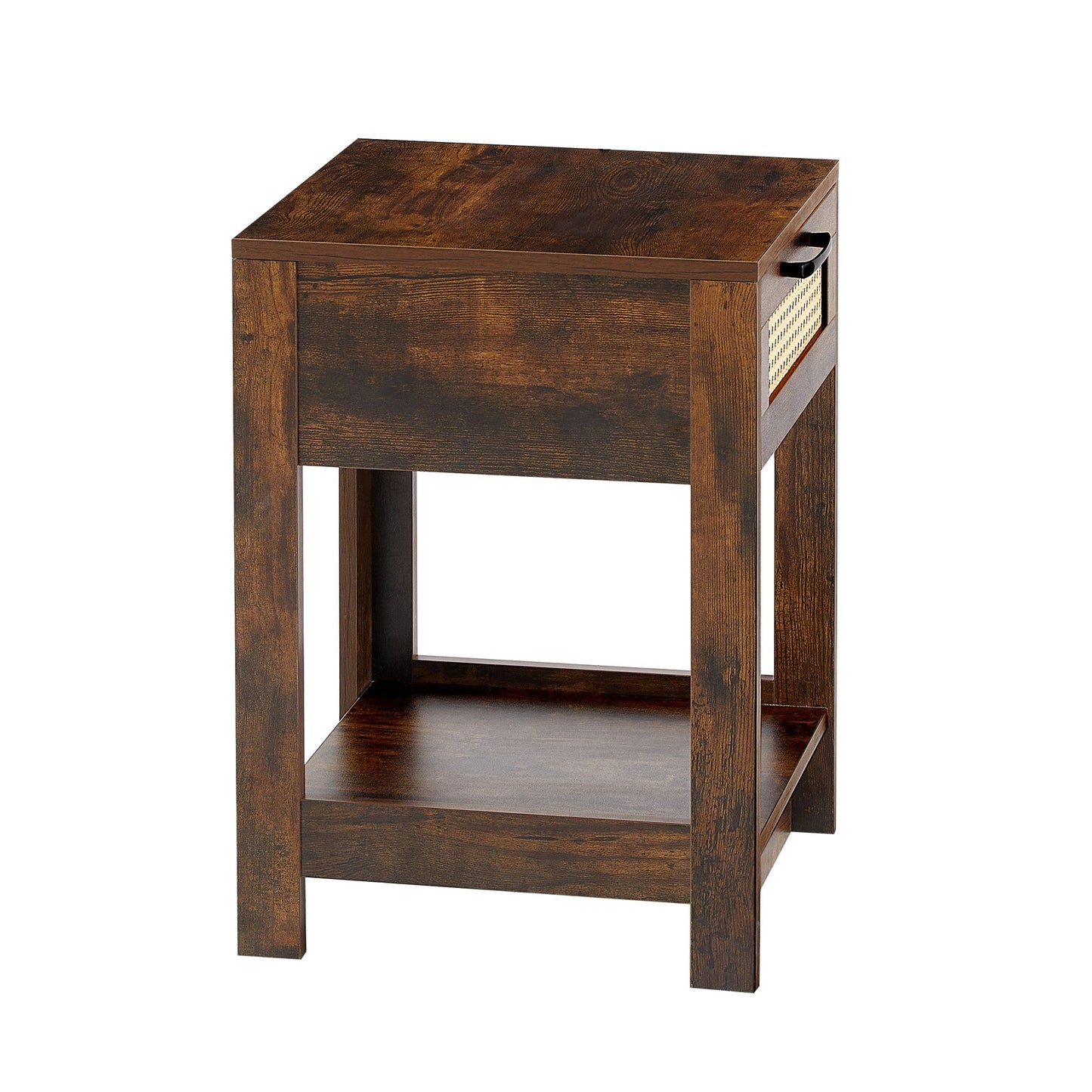15.75" Rattan End Table With Drawer, Modern Nightstand, Side Table For Living Room, Bedroom - Rustic Brown