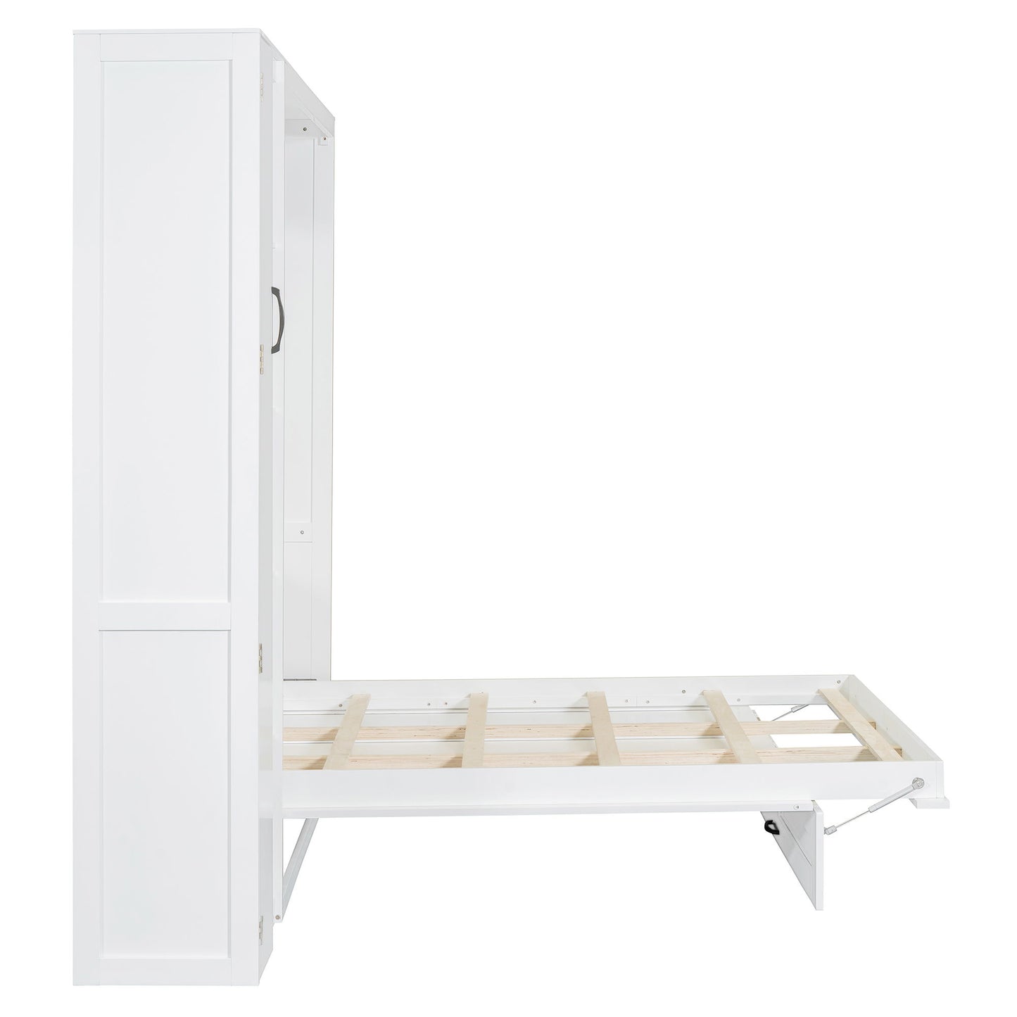 Full Size Murphy Wall Bed With Shelves, Wardrobe And LED Lights - White