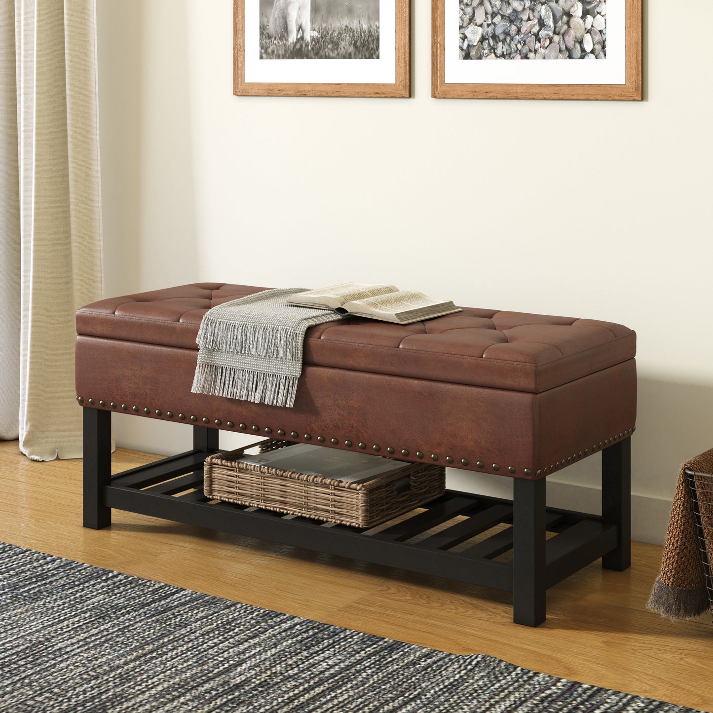 Lomond - Storage Ottoman Bench - Distressed Saddle Brown