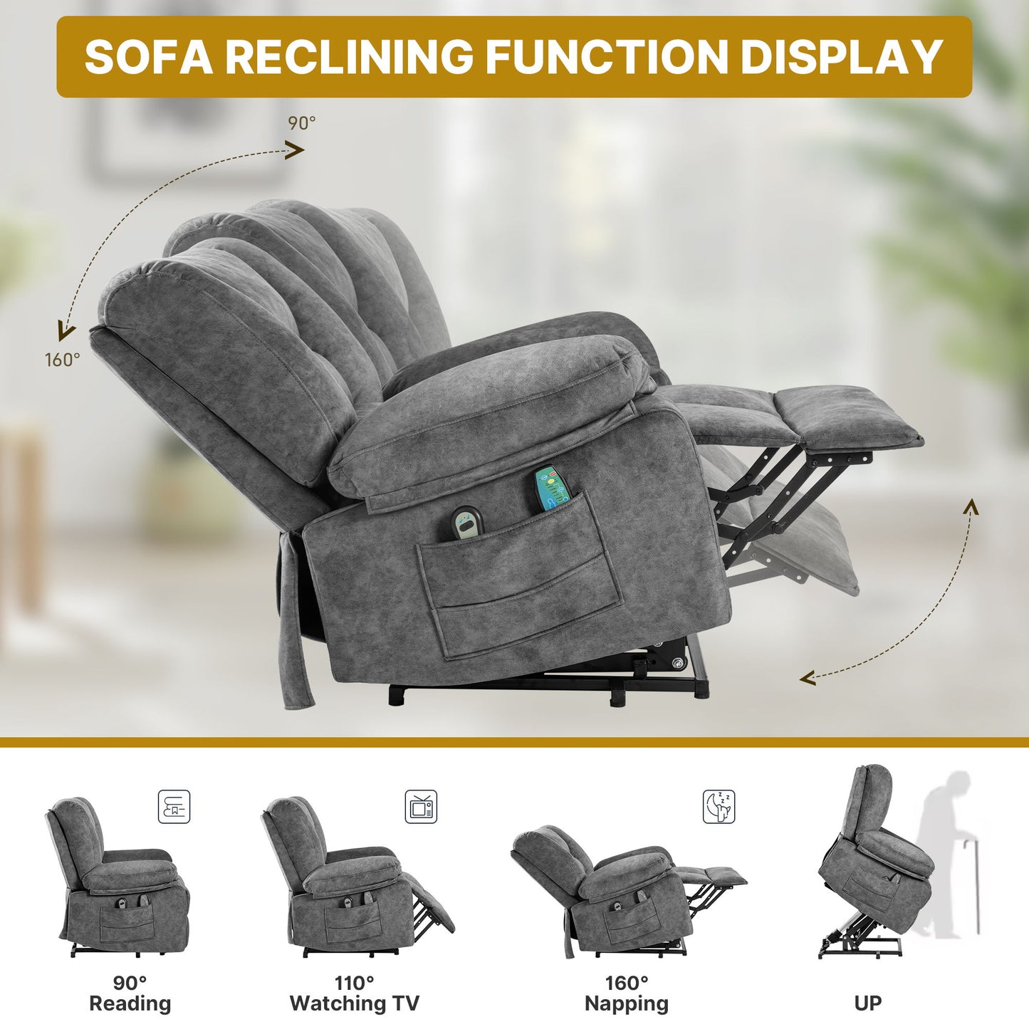Power Lift Recliner Chair Sofa With Massage - Gray
