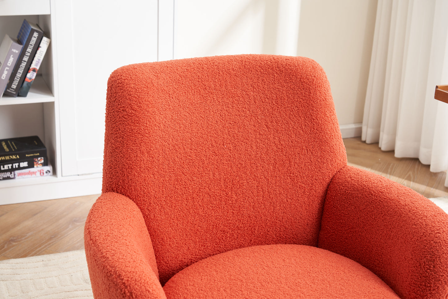 Teddy Swivel Barrel Chair, Swivel Accent Chairs Armchair For Living Room, Reading Chairs For Bedroom Comfy, Round Barrel Chairs With Gold Stainless Steel Base - Orange