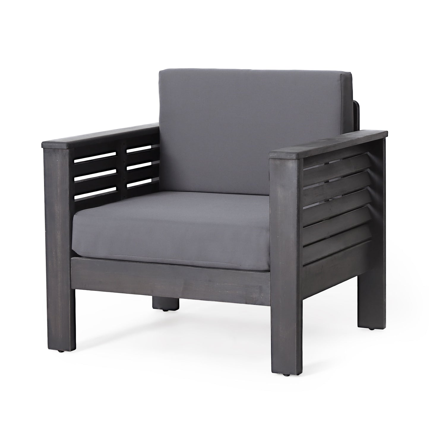 Acacia Wood Loveseat And Coffee Table Set With Cushions - Gray