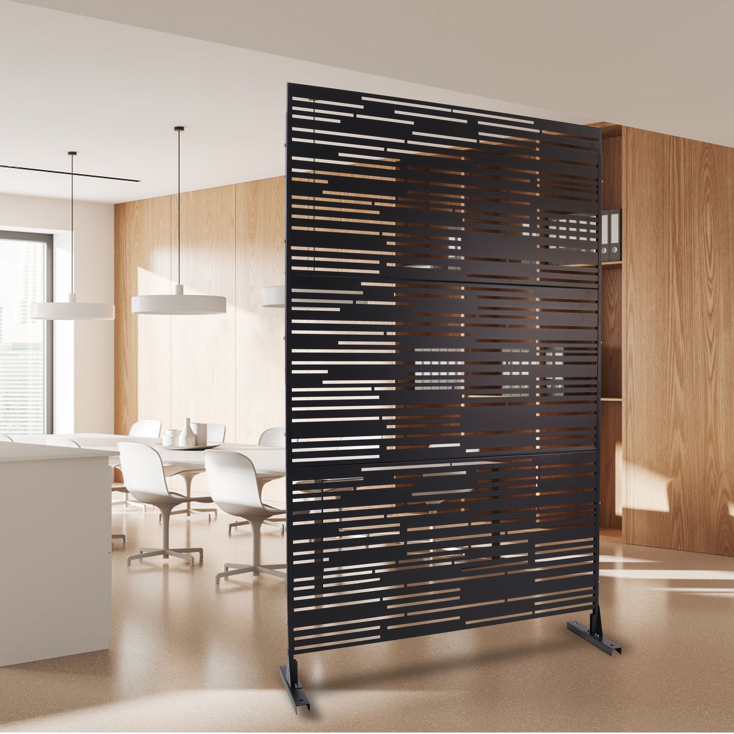 Outdoor & Indoor Privacy Screen Freestanding Decorative Panel Steel - Black
