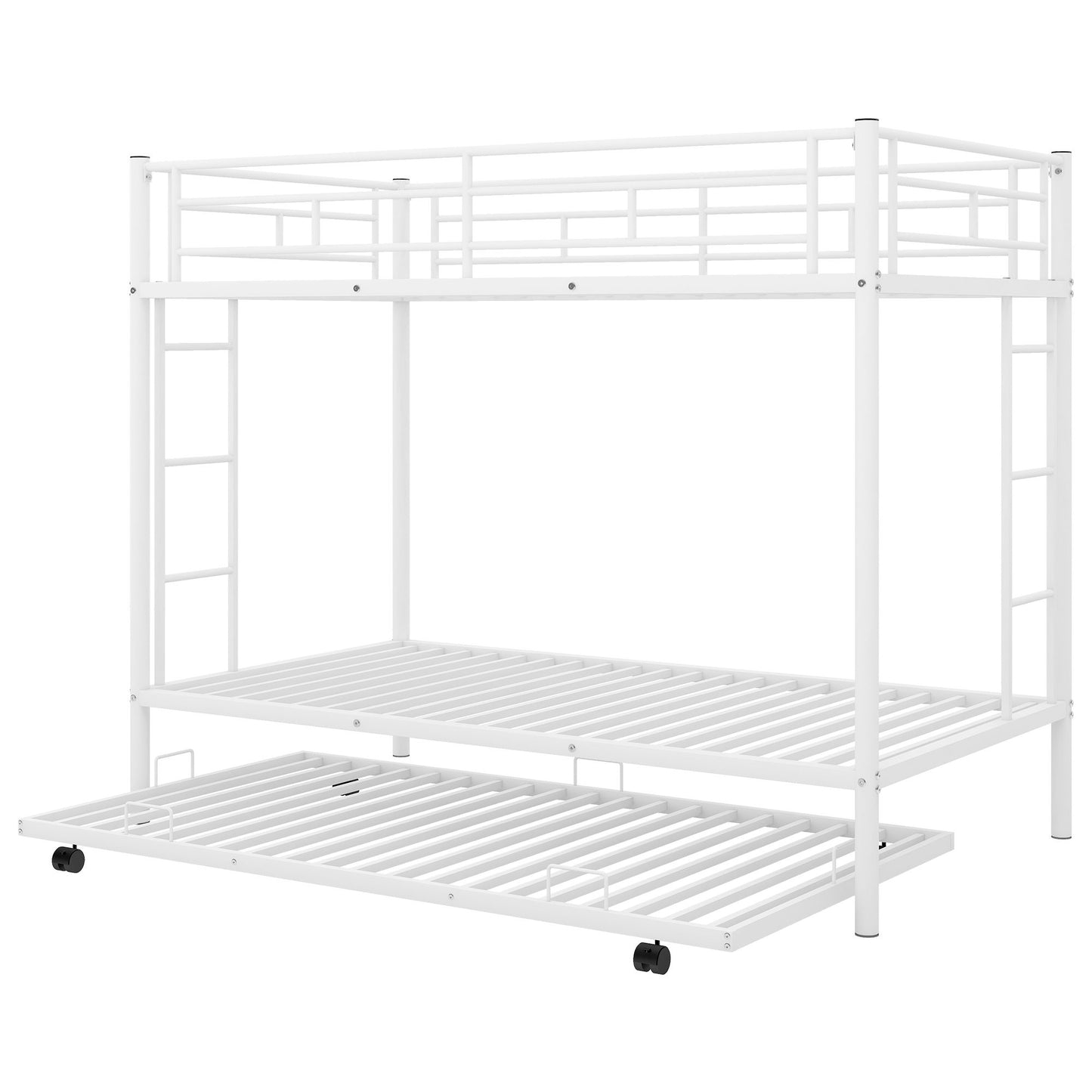 Twin Over Twin Bunk Bed With Trundle - White
