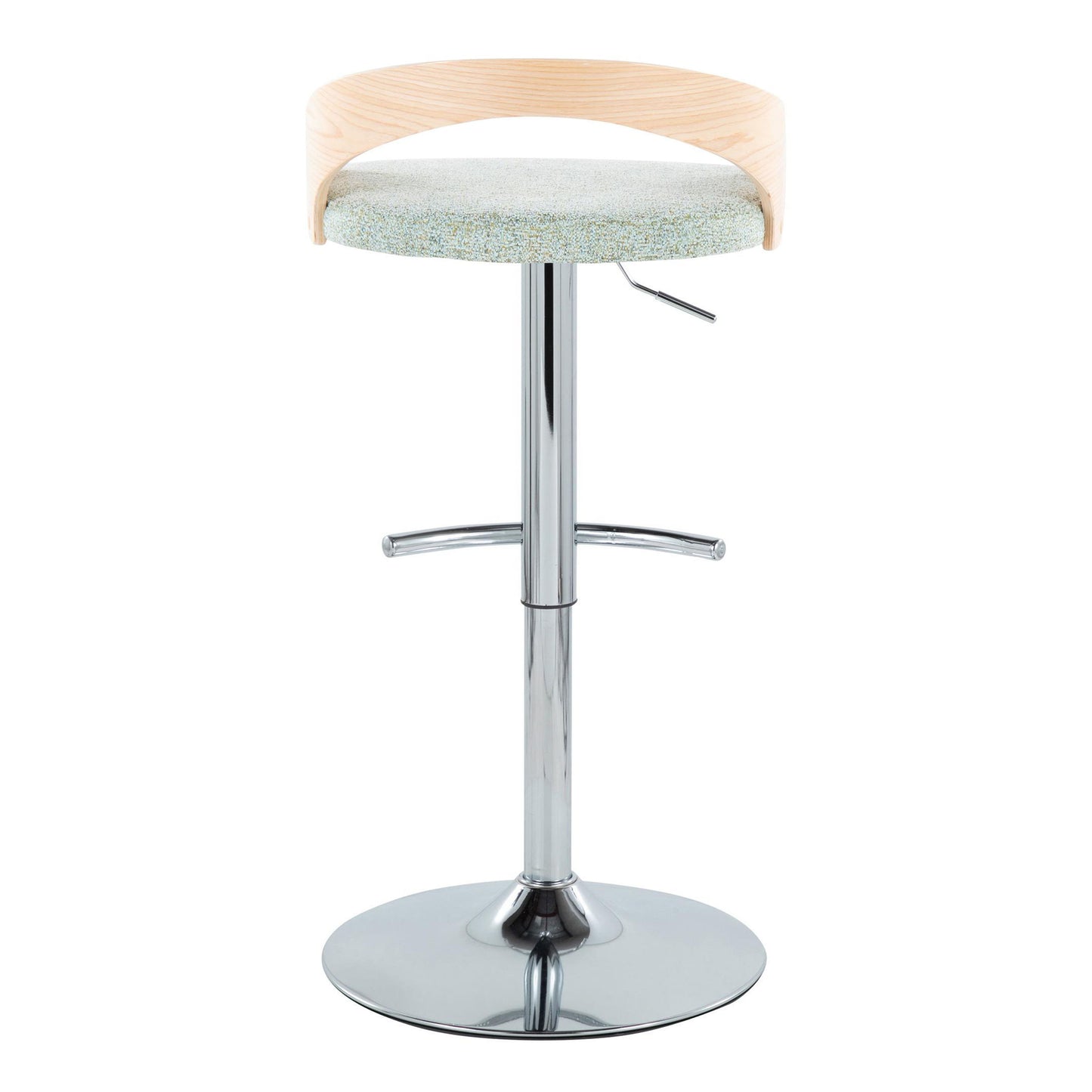 Grotto - Contemporary Adjustable Height Barstool With Swivel With Rounded T Footrest (Set of 2) - Chrome / Natural / Light Green