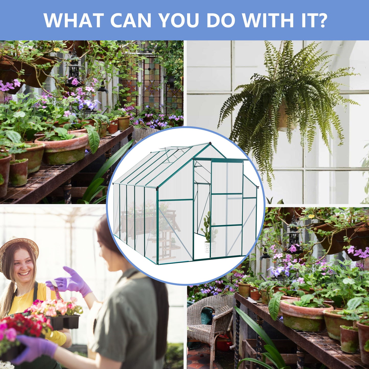 6X10Ft Polycarbonate Greenhouse Raised Base And Anchor Aluminum Heavy Duty Walk-In Greenhouses For Outdoor Backyard In All Season - Green