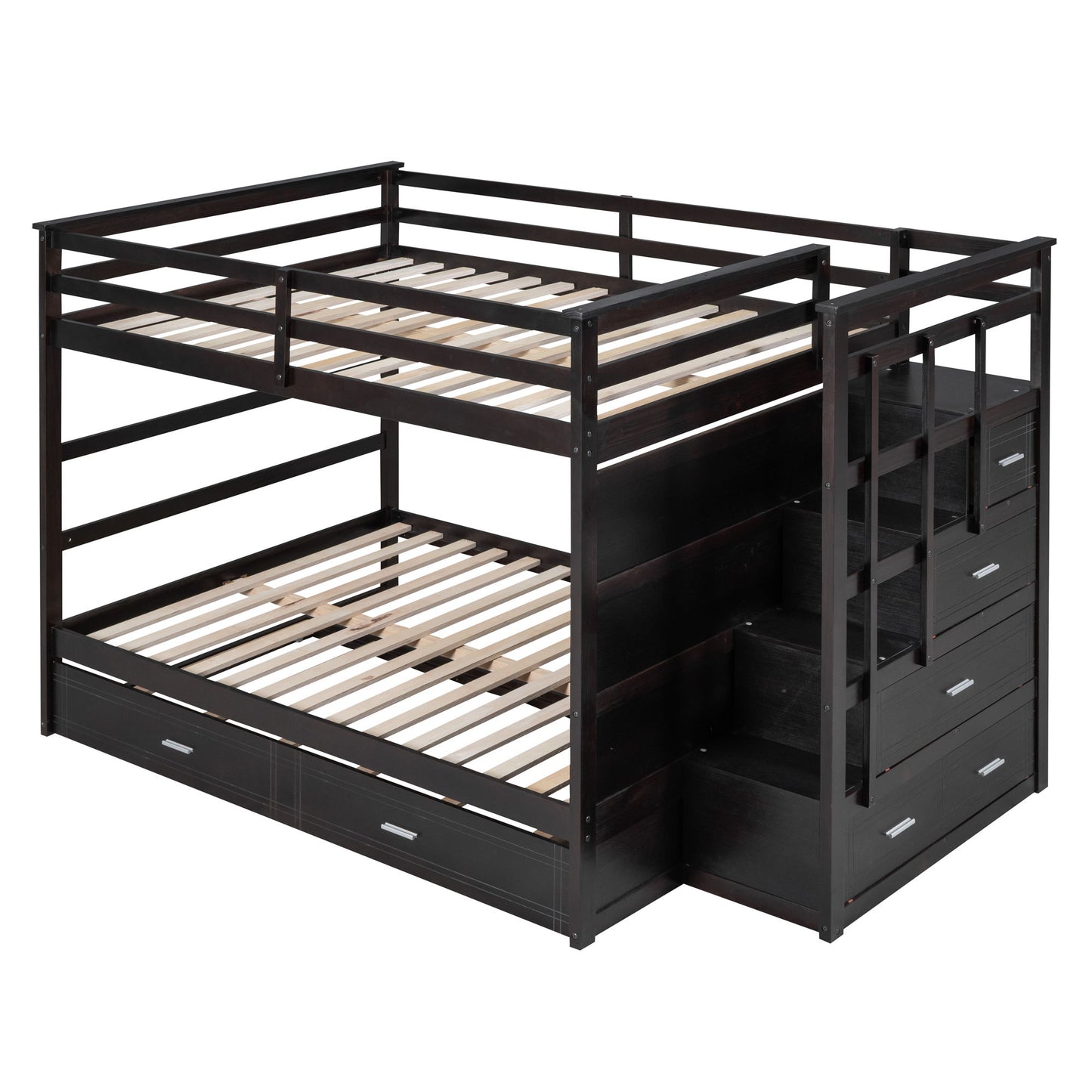 Full Over Full Bunk Bed With Twin Size Trundle And Staircase - Espresso