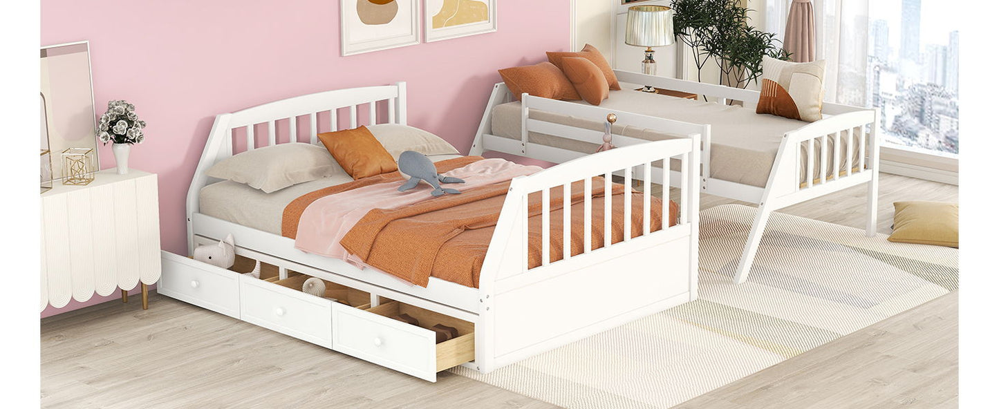 Twin Over Full Bunk Bed With Drawers, Ladder And Storage Staircase - White