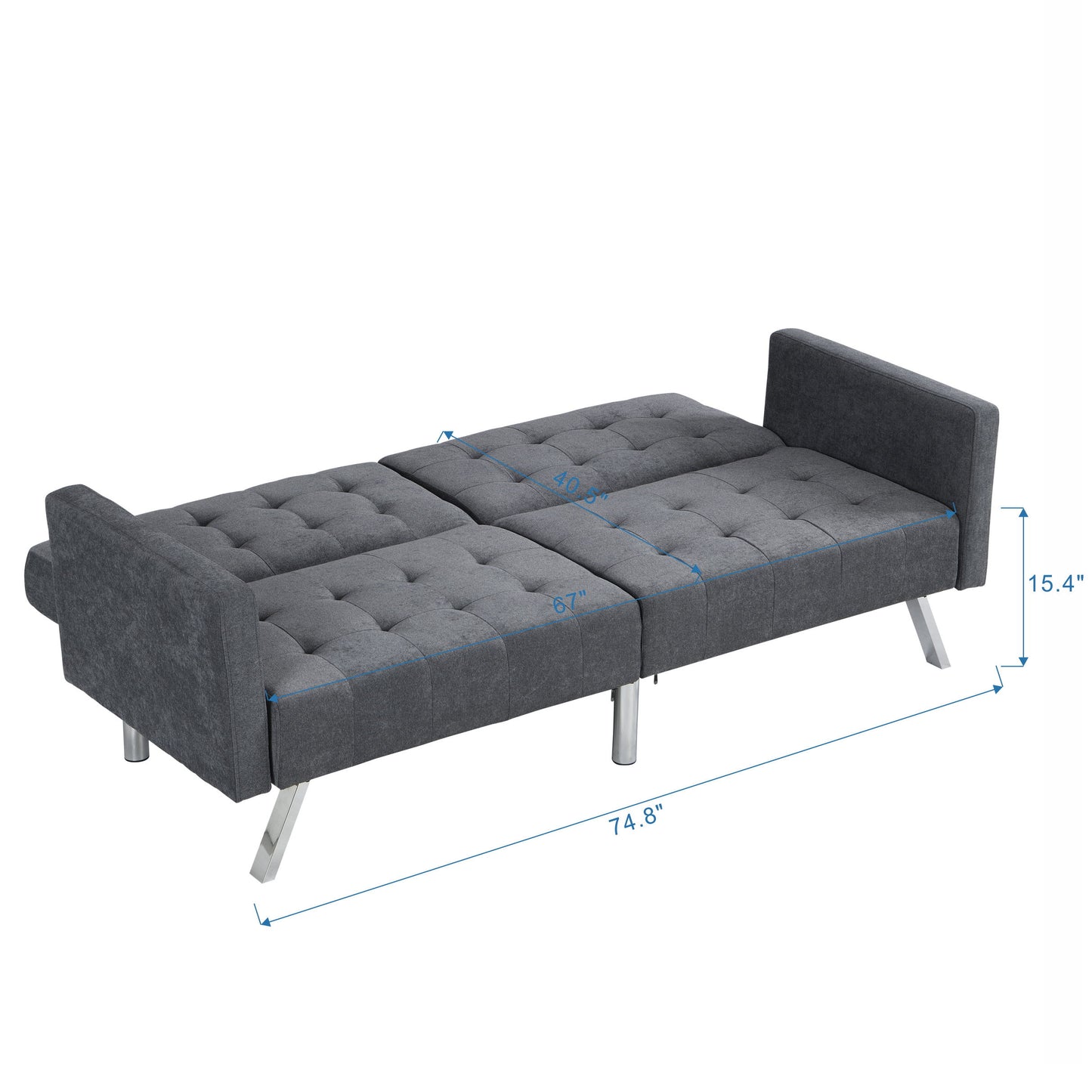 Futon Sofa Bed Convertible Folding Lounge Couch, Armrests - Dark Gray