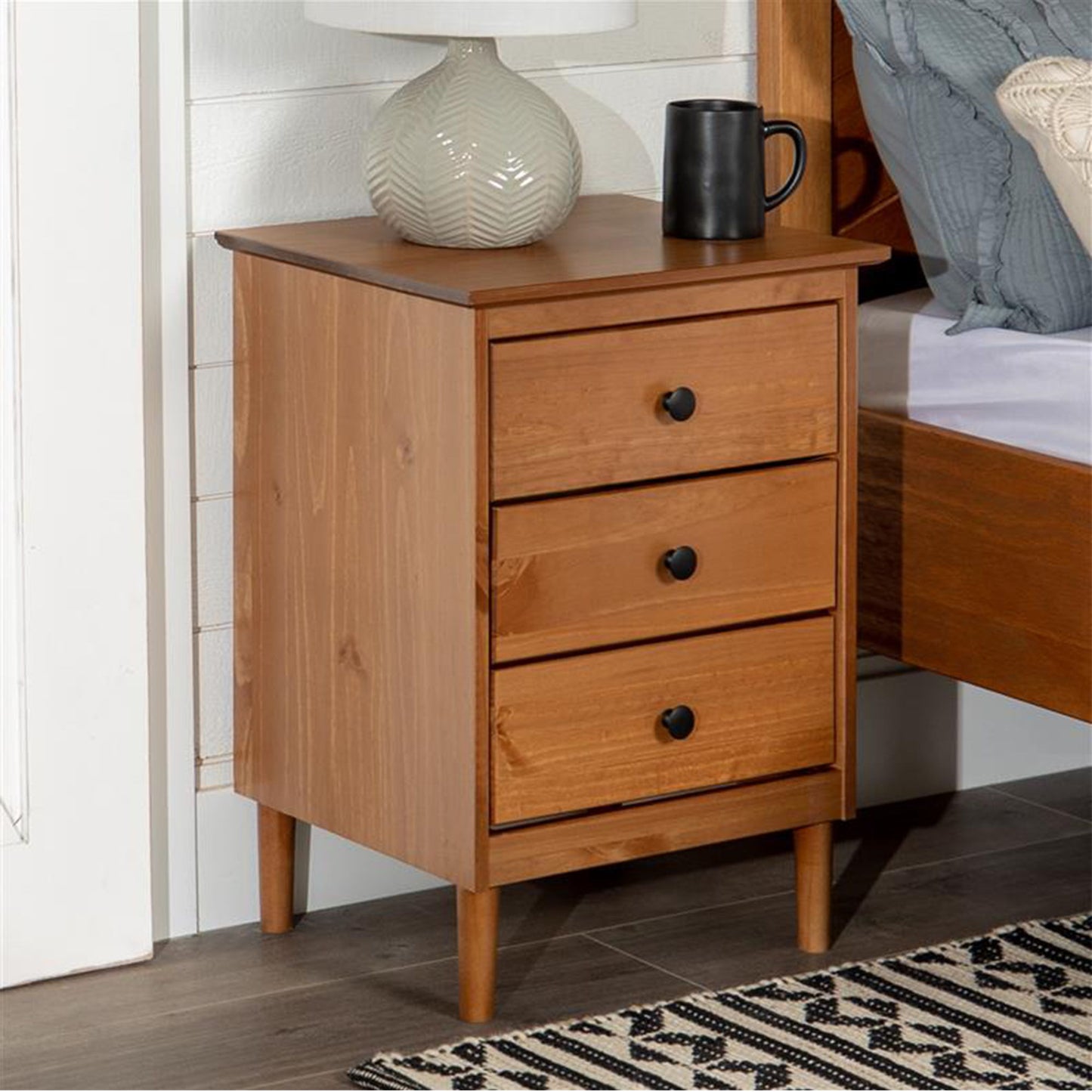 Classic 3 Drawer Solid Wood Nightstand - Caramel
