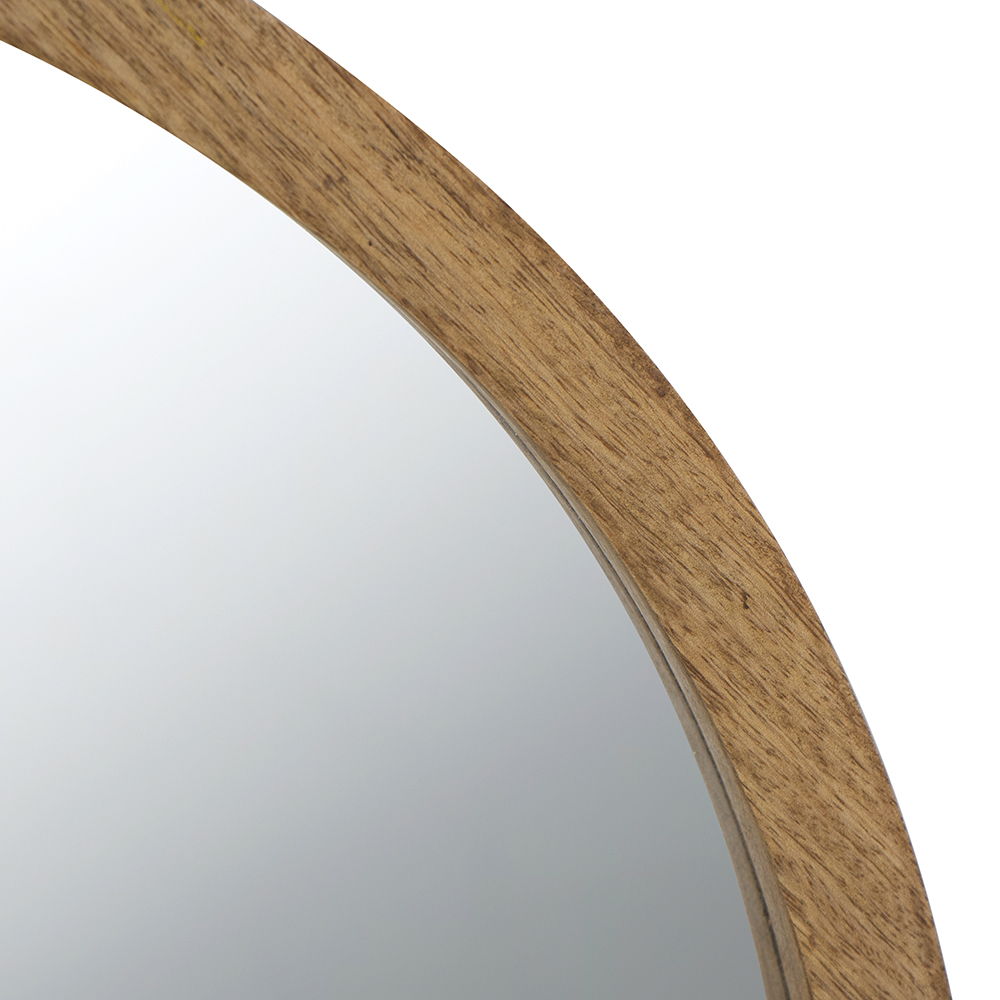 Circle Wall Mirror With Wooden Frame, Wall Mirror For Living Room - Brown