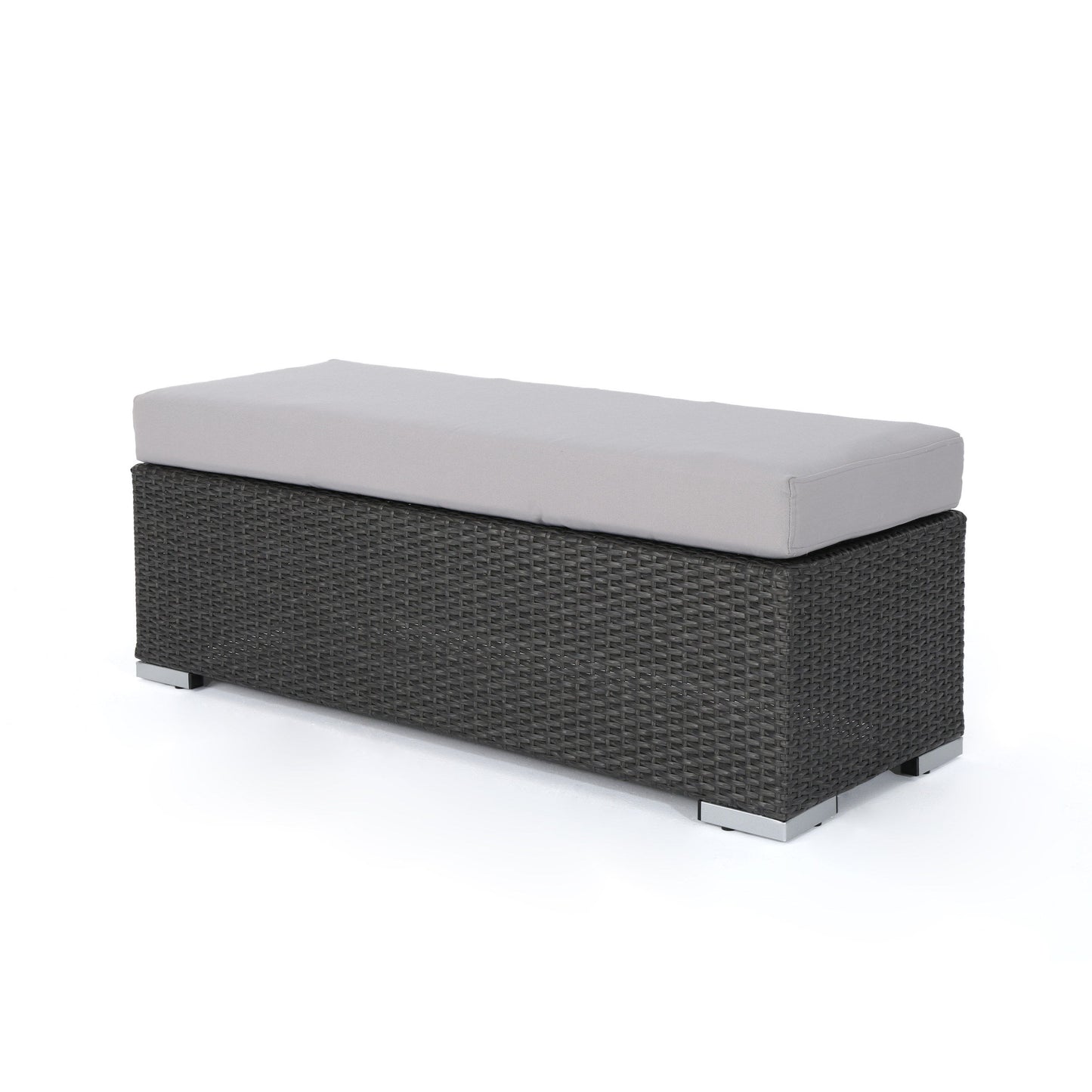 Enthrallia - Outdoor Wicker Bench With Cushion - Gray