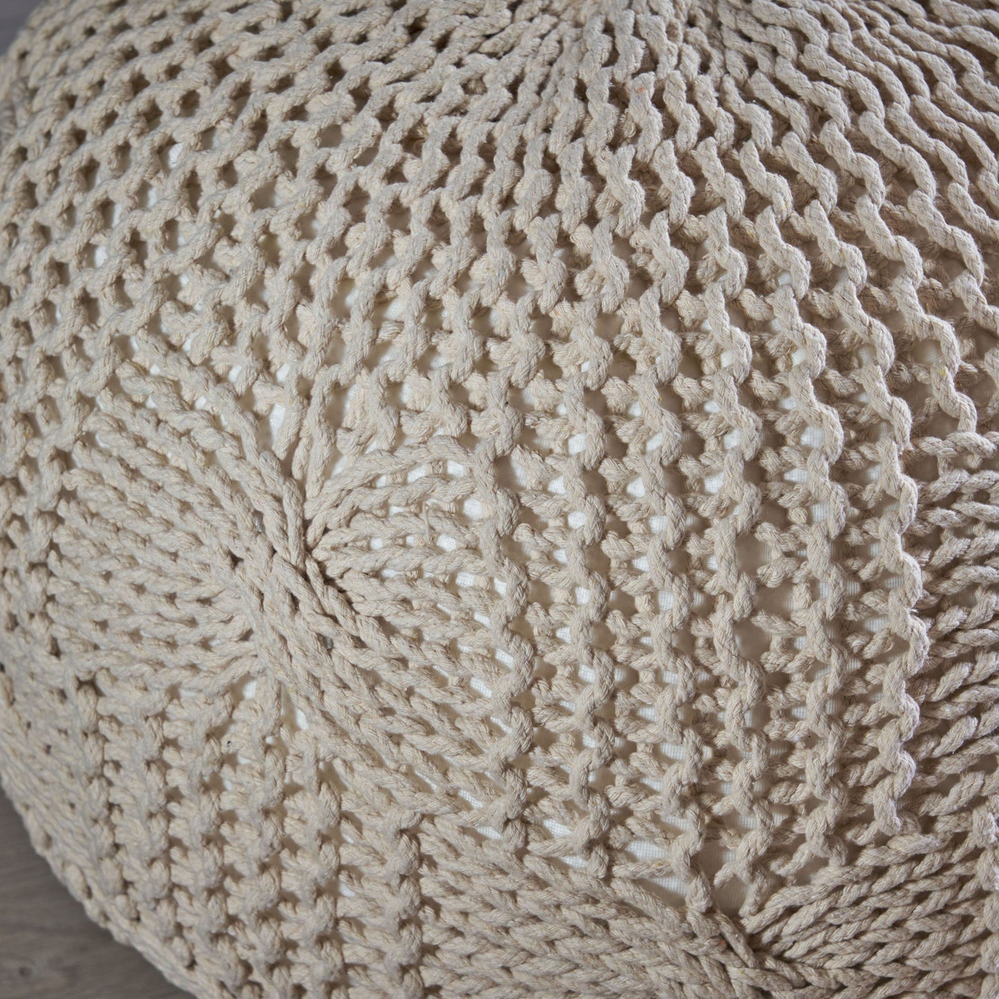Bordeaux - Knitted Cotton Round Pouf Ottoman Floor Cushion - Beige