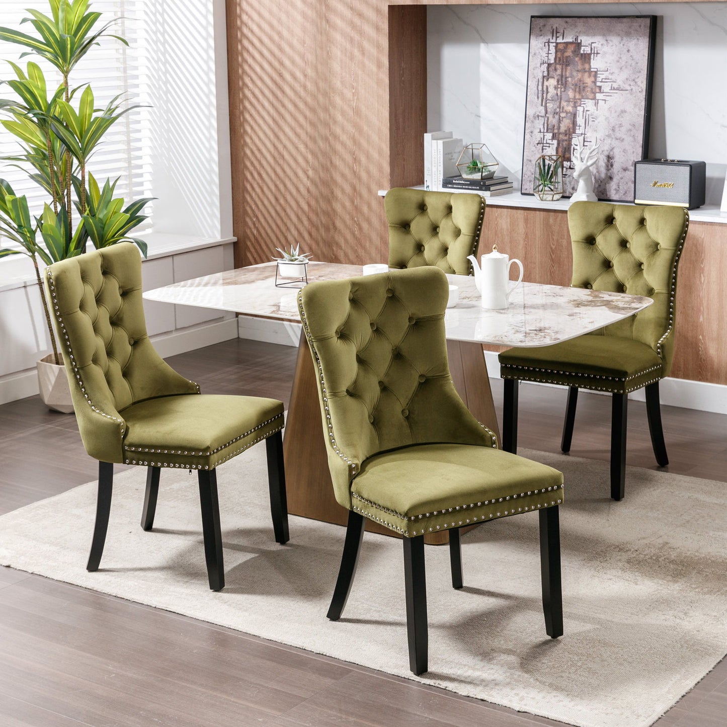 Nikki - Modern, High-End Tufted Solid Wood Contemporary Velvet Upholstered Dining Chair With Wood Legs Nailhead Trim (Set of 2) - Olive Green