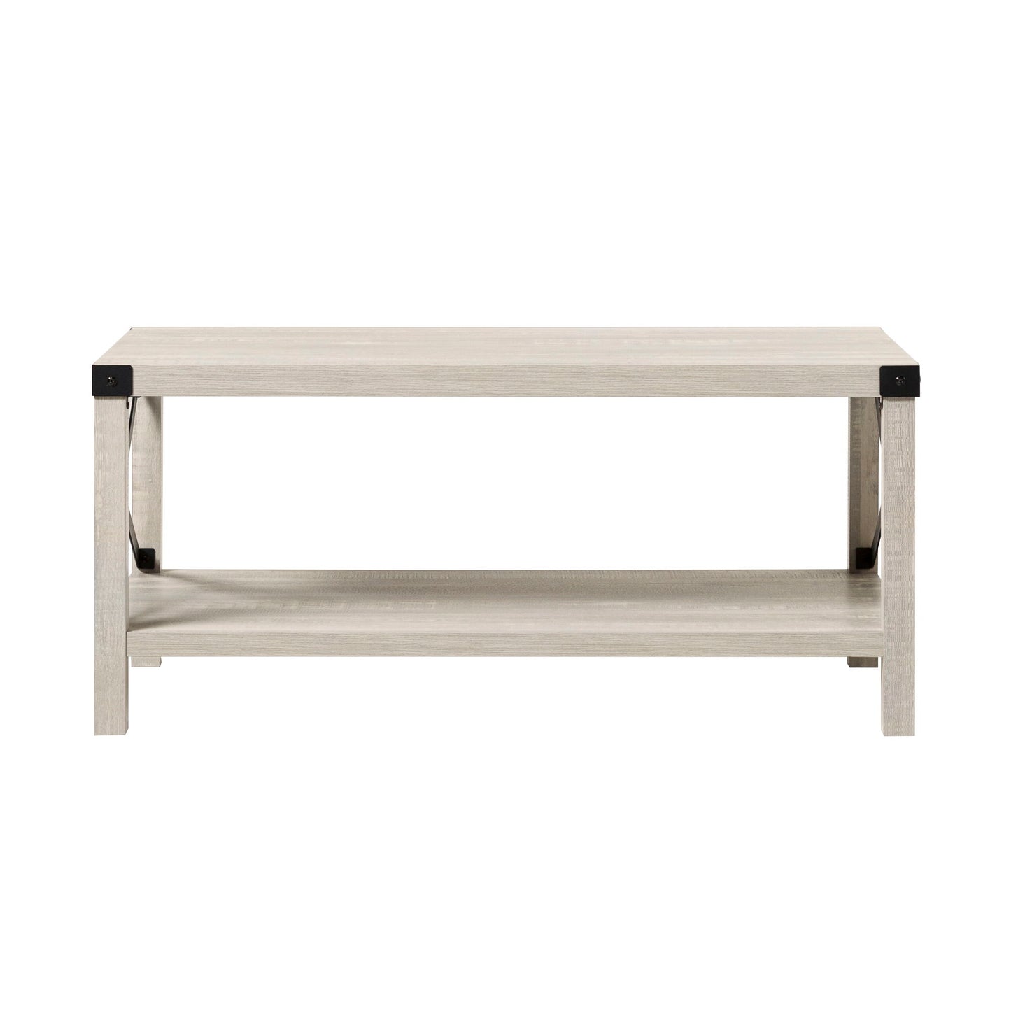 Farmhouse Metal X Coffee Table With Lower Shelf - Stone Gray