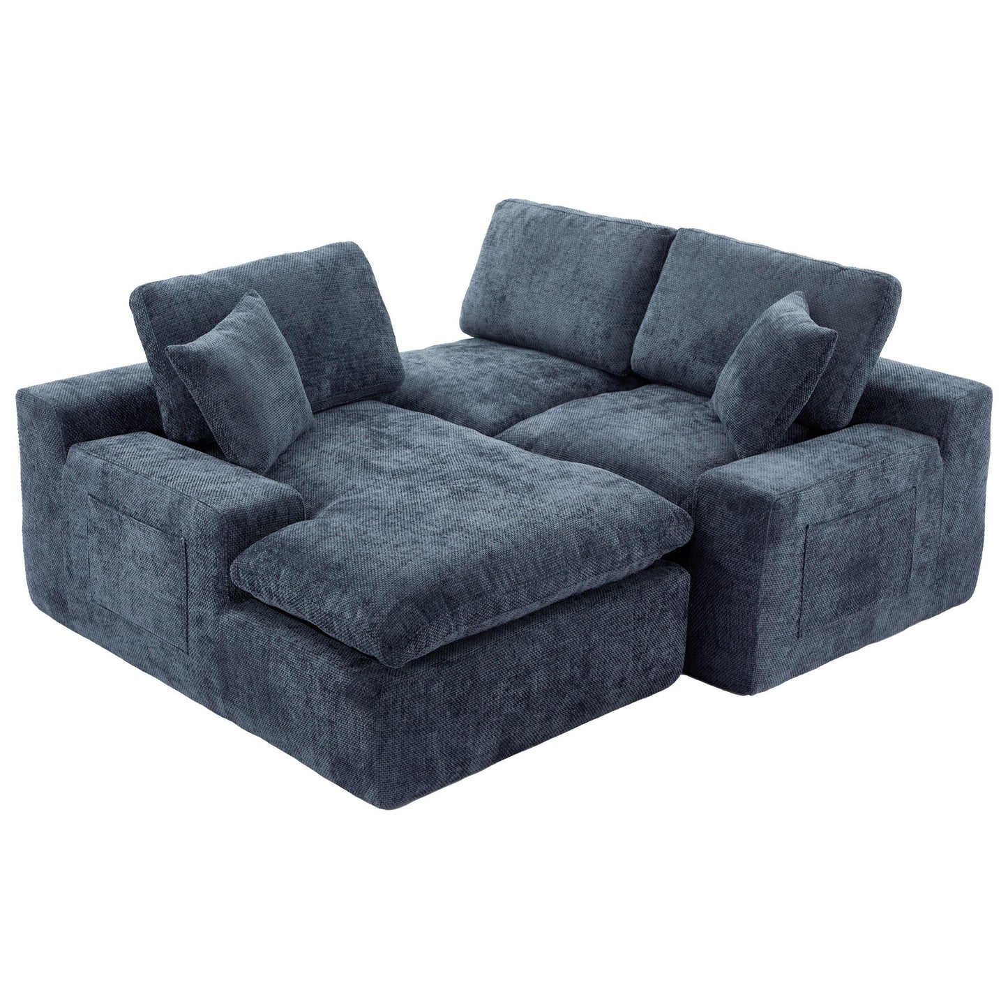 Cloud Sectional Sofa Upholstered Sofa Couch With Double-Layer Cushion And Side Pockets - Blue