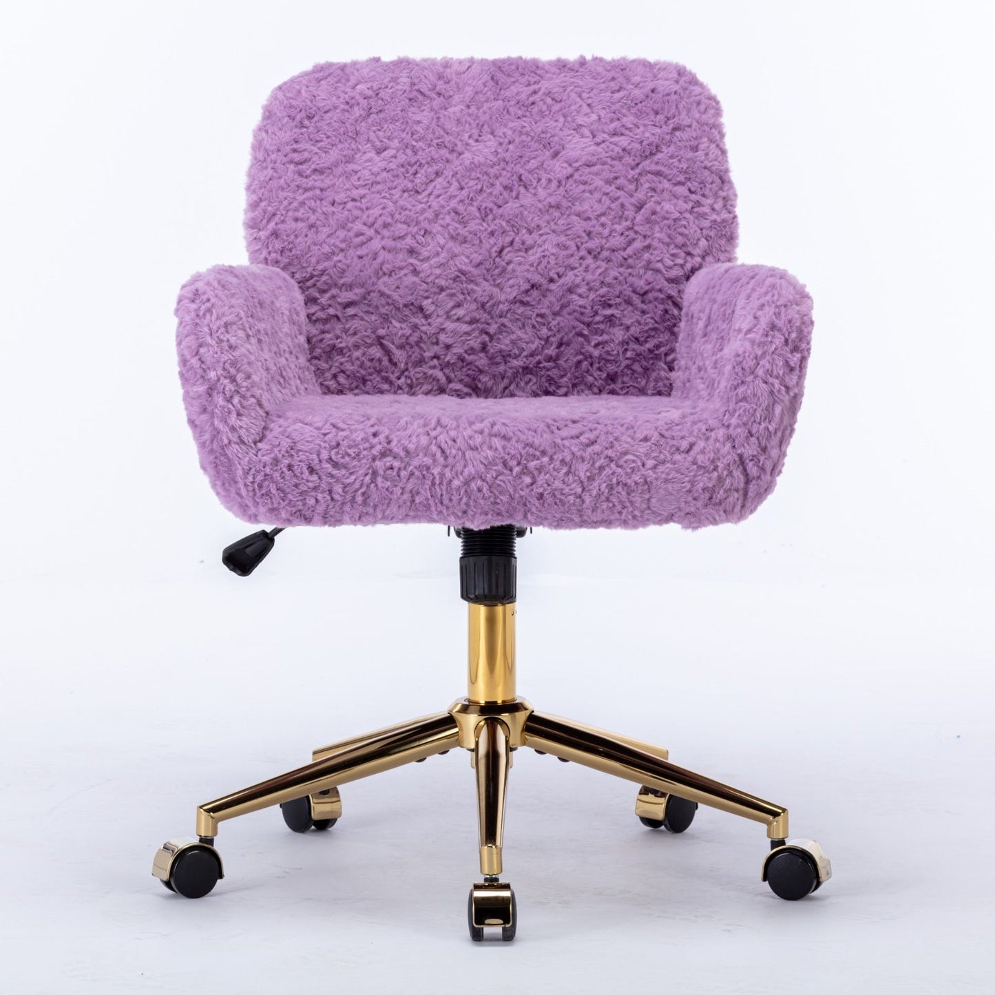 Office Chair, Artificial Rabbit Hair Home Office Chair With Golden Metal Base, Adjustable Desk Chair Swivel Office Chair, Vanity Chair - Violet