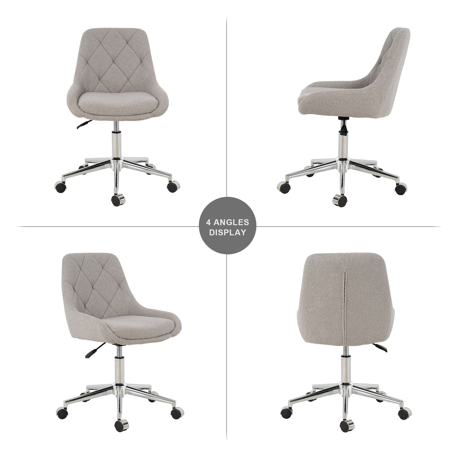 Modern Teddy Fleece Fabric Dining Chair With Chrome Legs, Soft And Comfortable - Gray