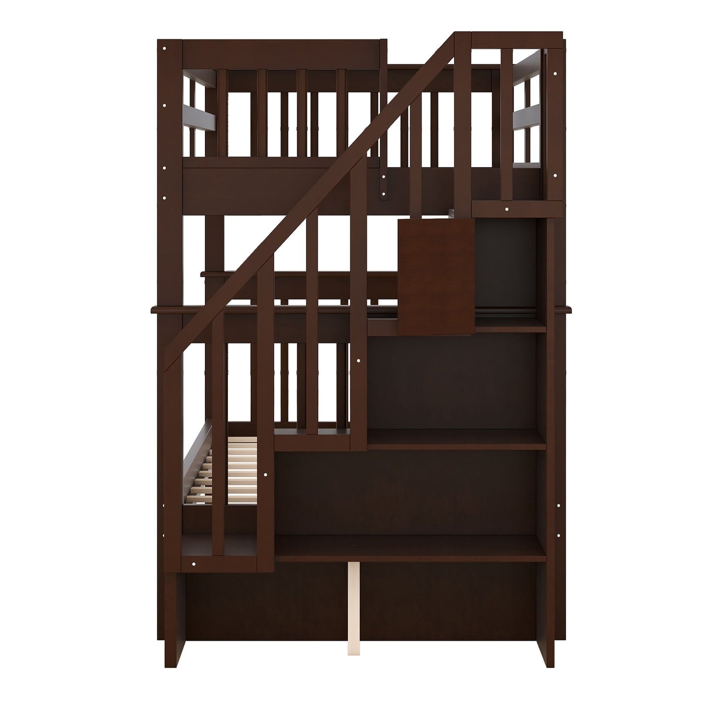 Twin Over Twin Stairway Bunk Bed With Twin Size Trundle For Bedroom - Espresso