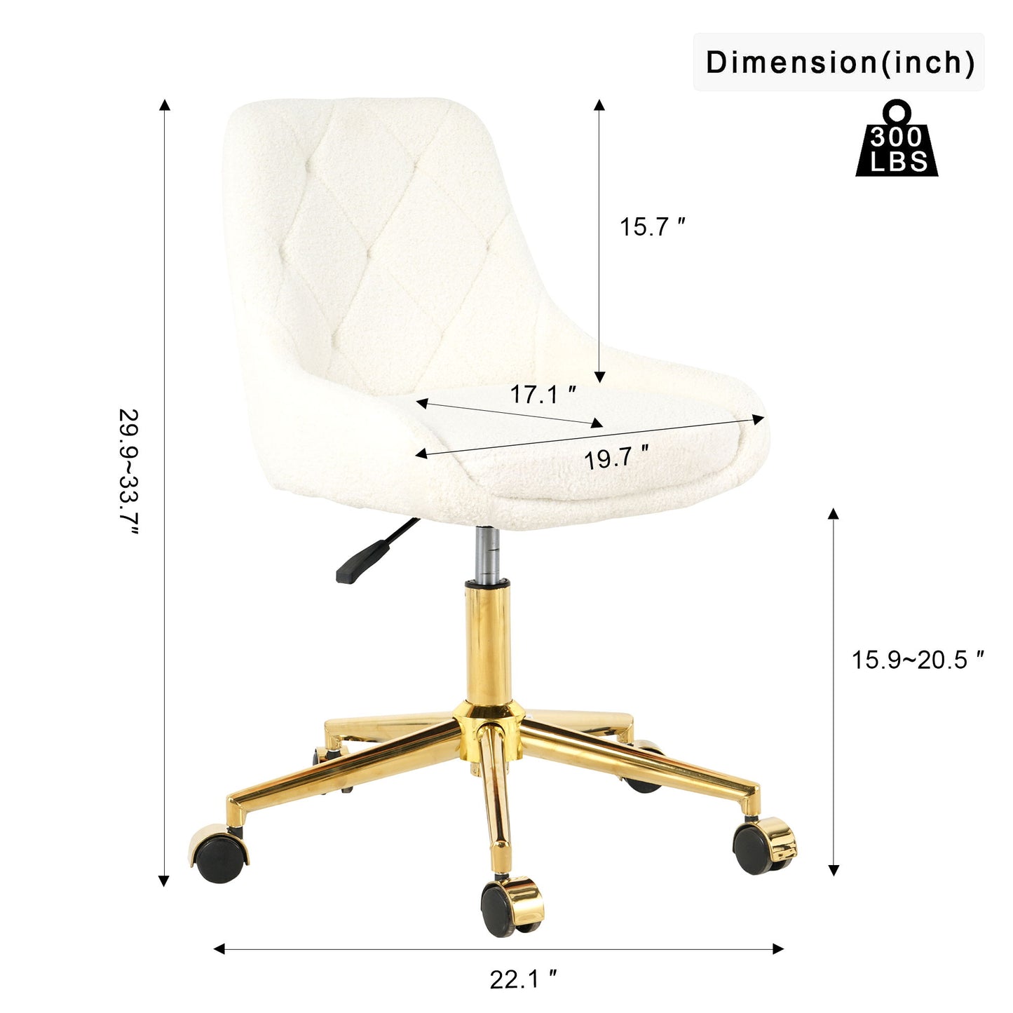 Modern Teddy Fleece Fabric Dining Chair With Gold Legs, Soft And Comfortable, Adjustable, Space Saving - Beige