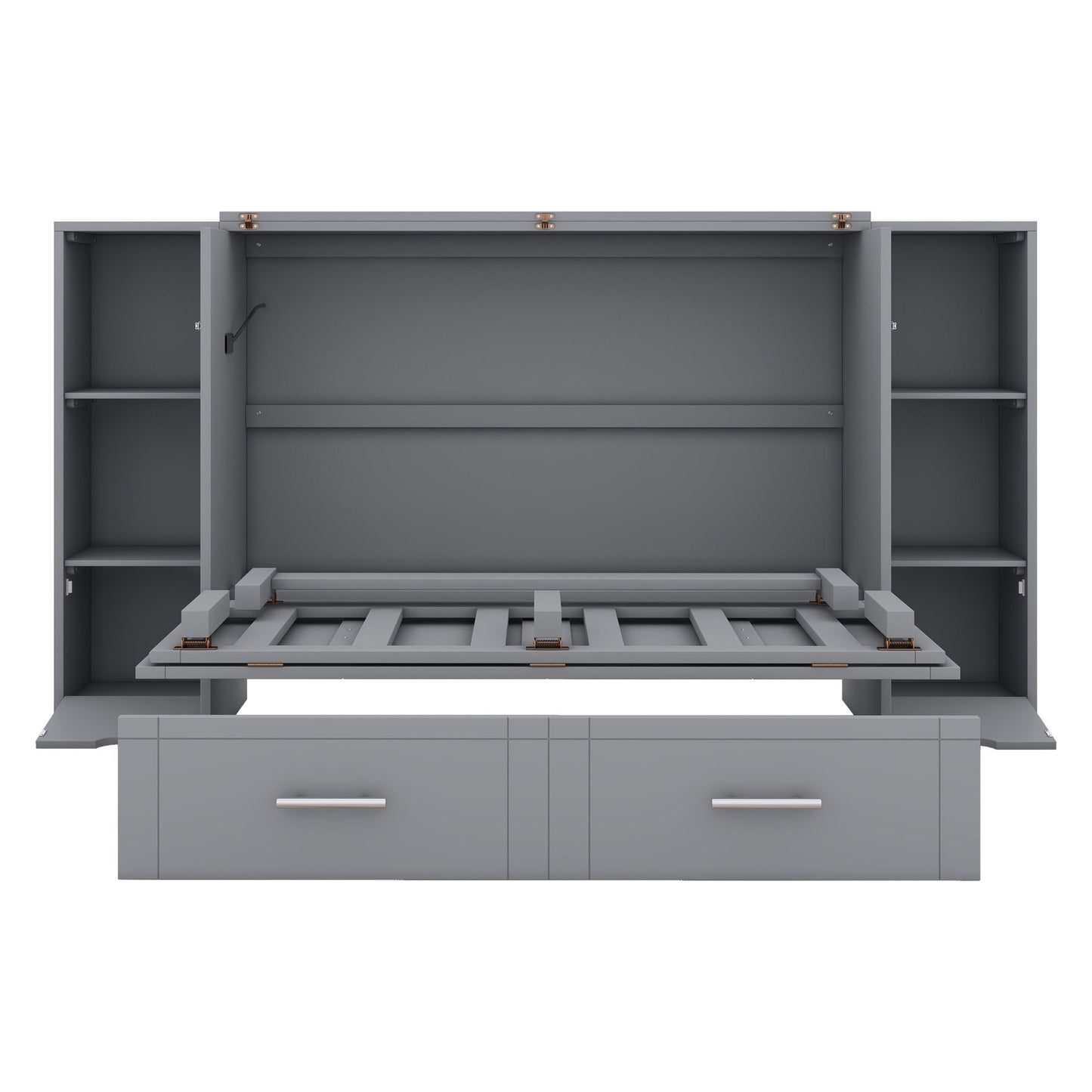Full Size Murphy Bed With Shelves, Drawers And USB Ports - Gray