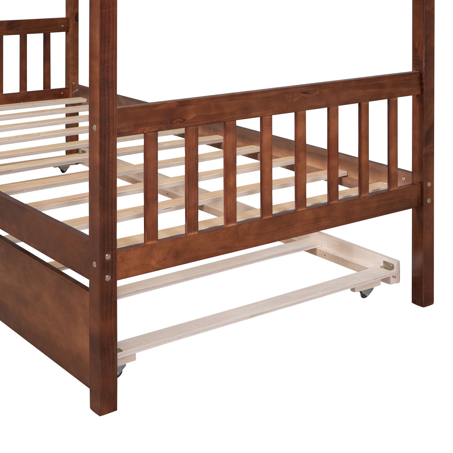 Twin Size House Bed With Twin Size Trundle - Walnut