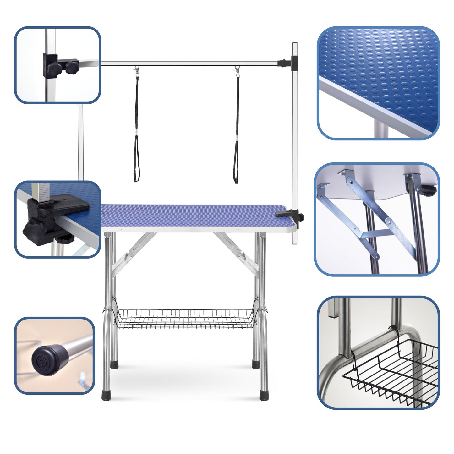 Folding Dog Pet Grooming Table Heavy Duty Stainless Steel Pet Dog Cat Grooming Table - Blue