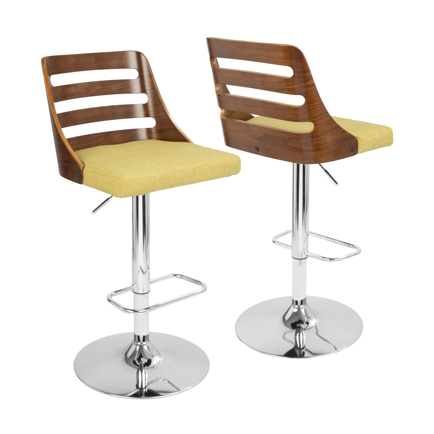 Trevi - Mid-Century Modern Adjustable Barstool With Swivel - Walnut / Green