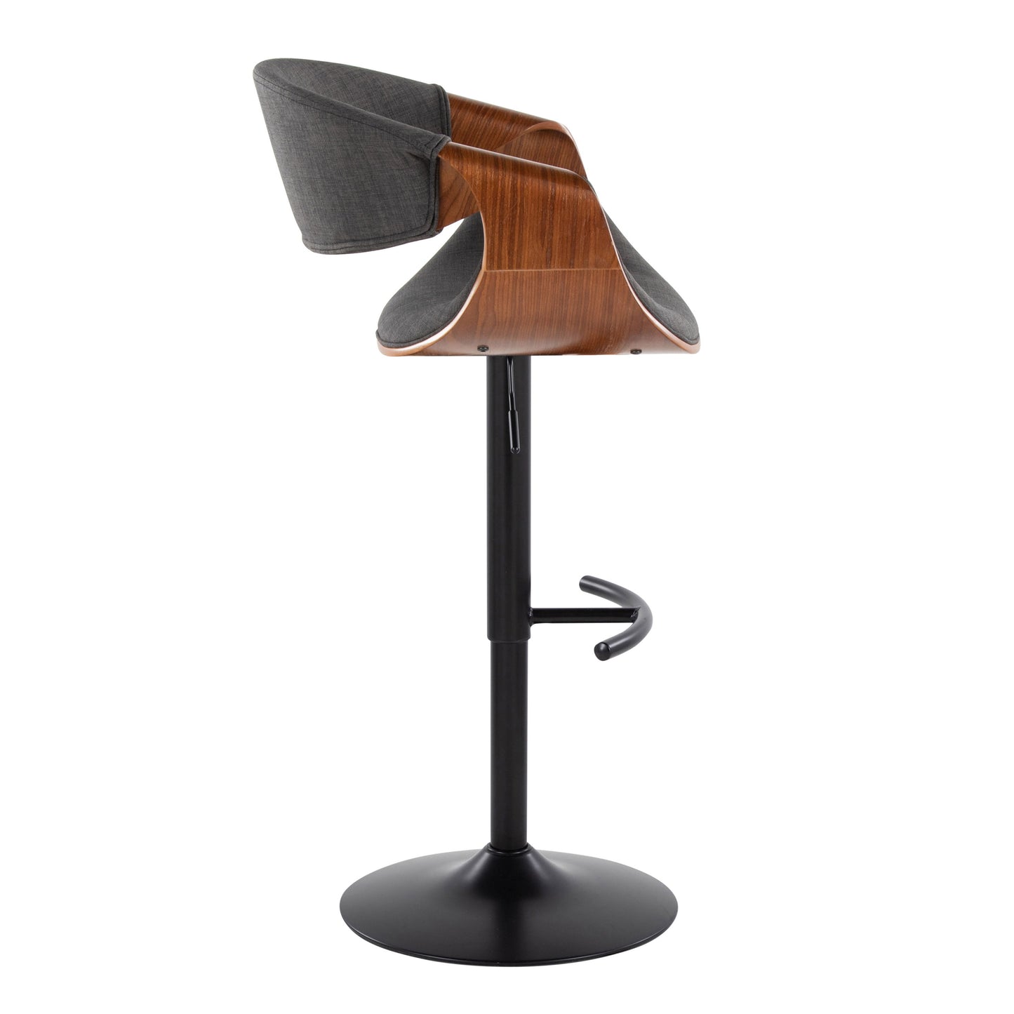 Curvo - Mid-Century Modern Adjustable Barstool With Swivel With Rounded T Footrest (Set of 2) - Black / Walnut / Charcoal