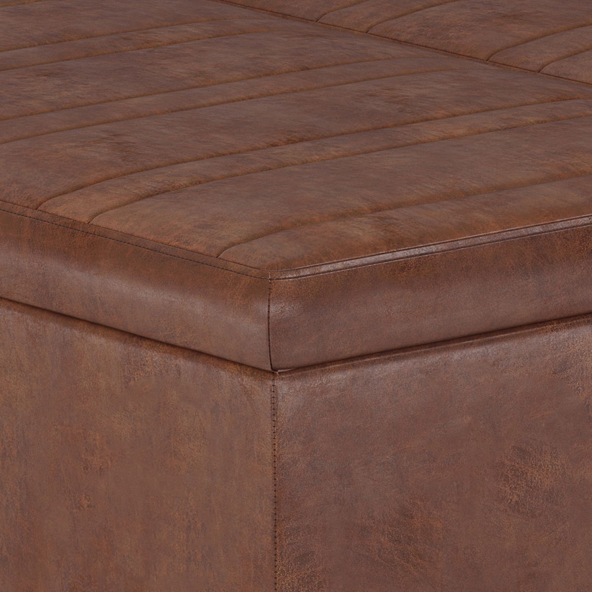 Ellis - Coffee Table Storage Ottoman - Distressed Saddle Brown