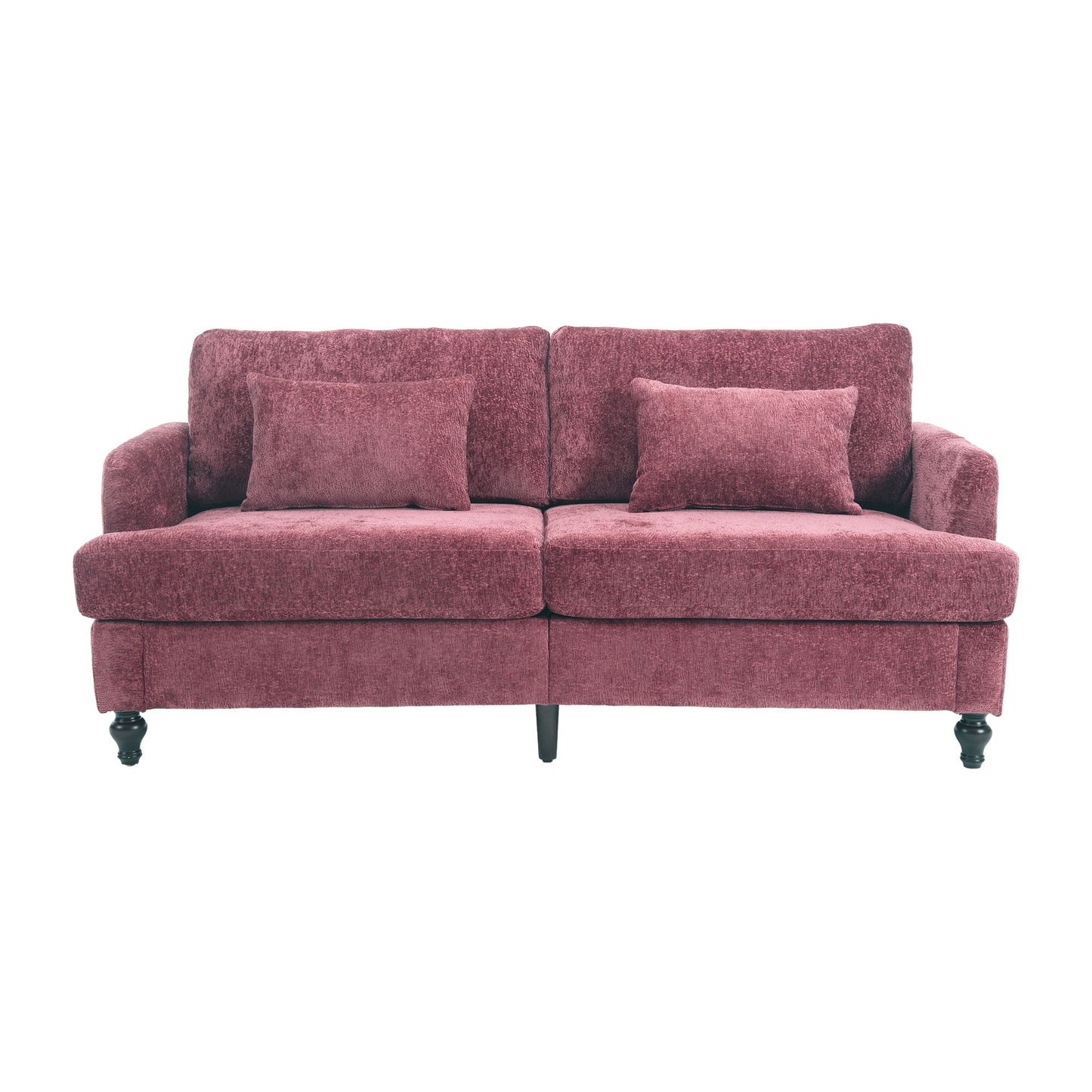Mid Century Modern Chenille Fabric Loveseat Sofa, 2 Seat Upholstered Couch With Wood Feet - Wine Red