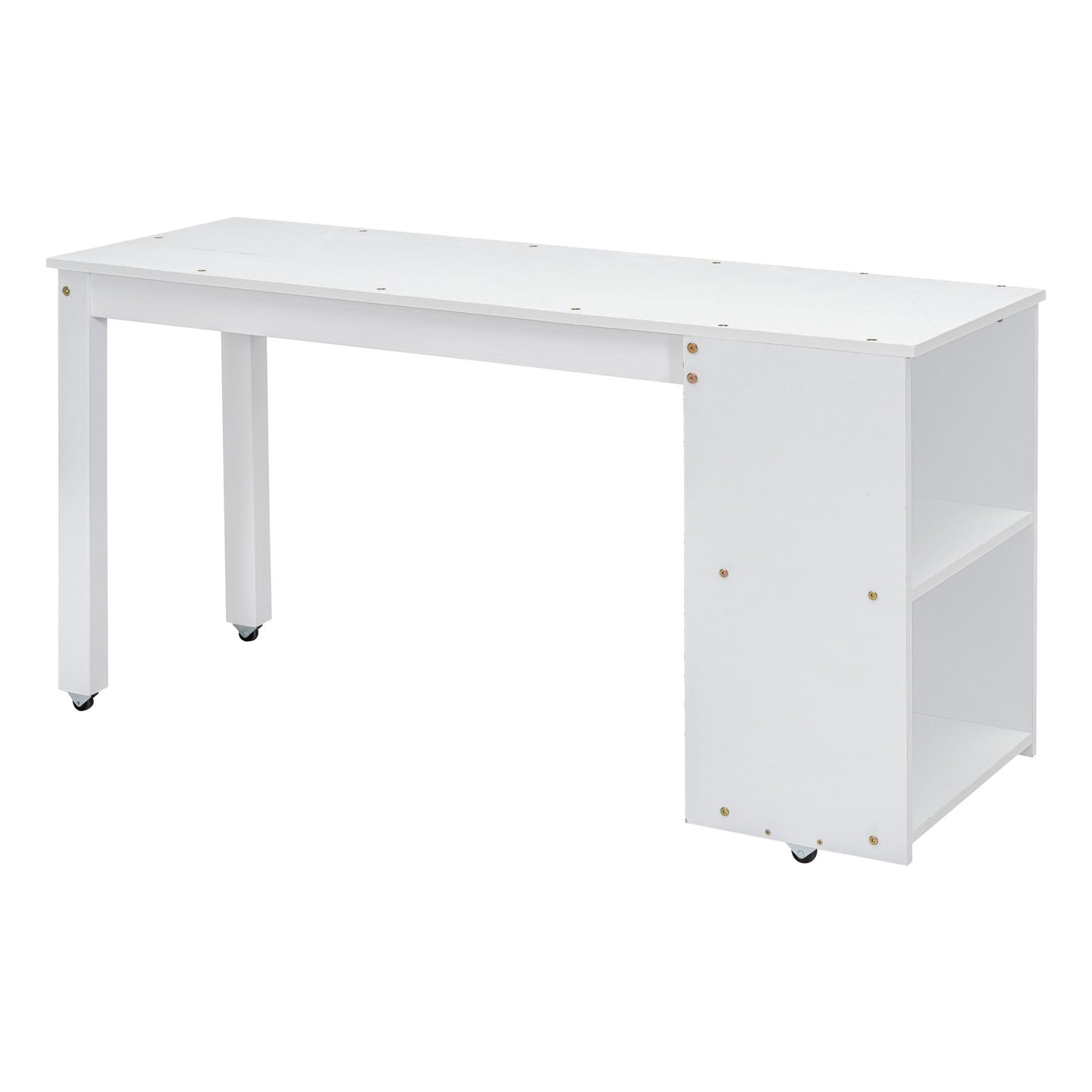 Full Size Loft Bed With Retractable Writing Desk And 3 Drawers With Storage Stairs And Shelves - White