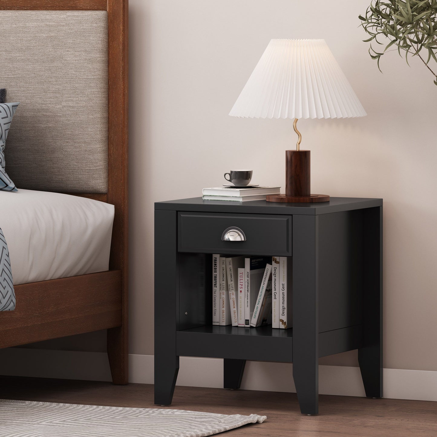 Cleary - Contemporary Wood Nightstand With Drawer - Black