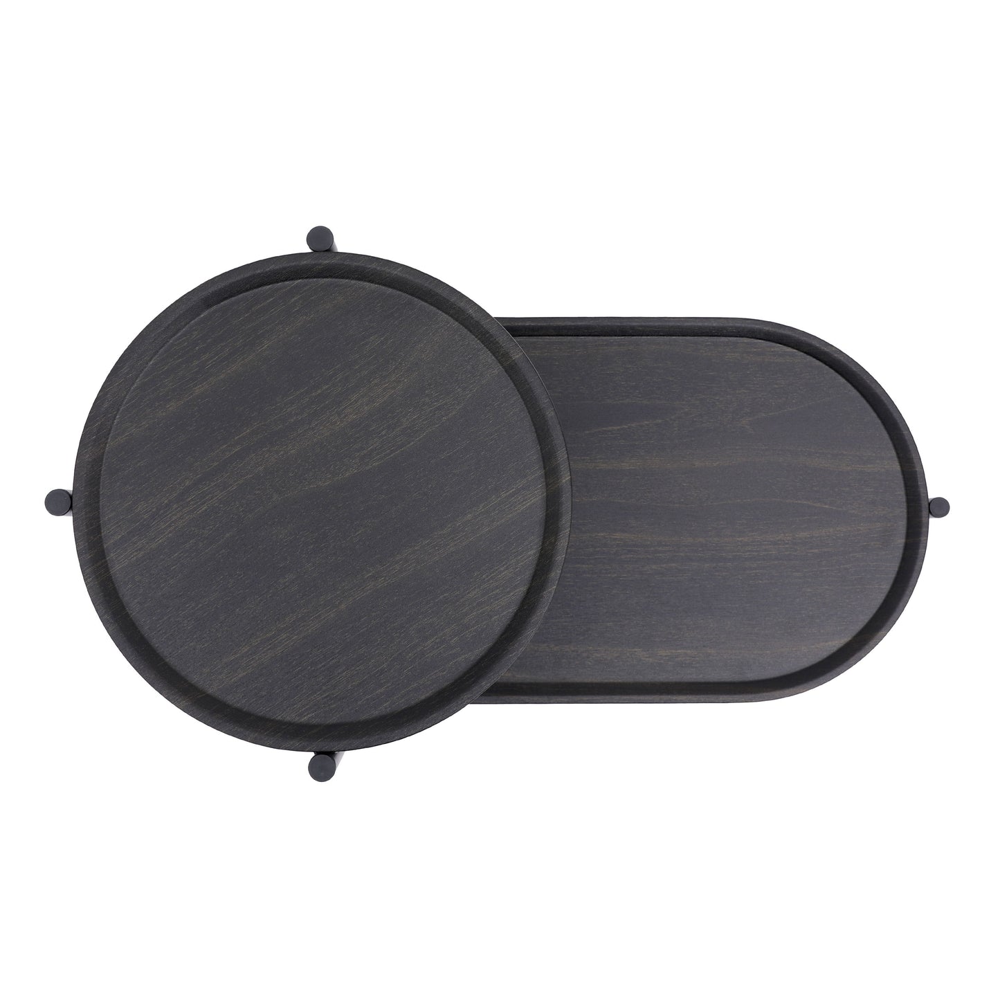 Round Coffee Table With Storage Tray 2 Tier Oval End Tables Wooden Small Side Table For Living Room - Black