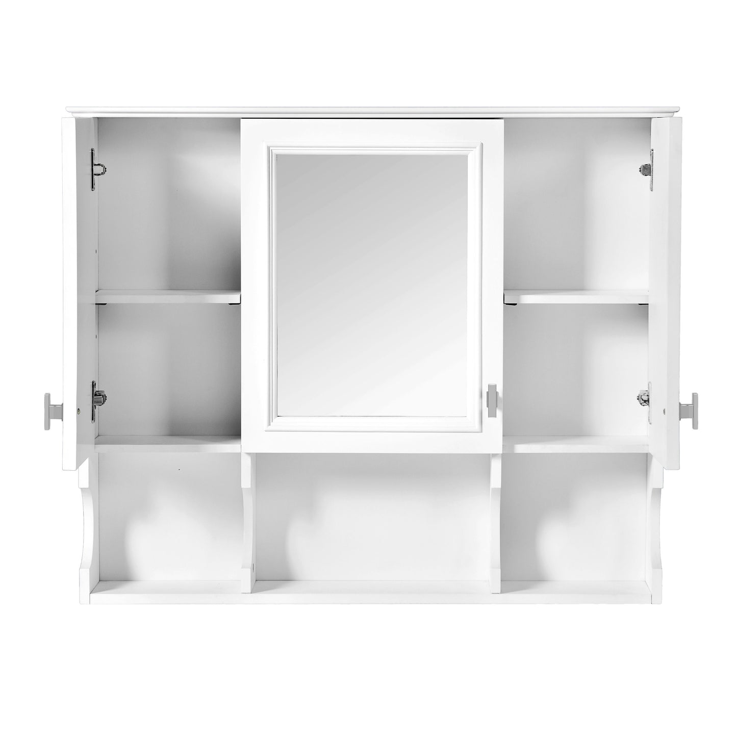 Wall Mounted Bathroom Medicine Cabinet, Modern Bathroom Wall Cabinet With Mirror, Mirror Cabinet With Open Shelves - White