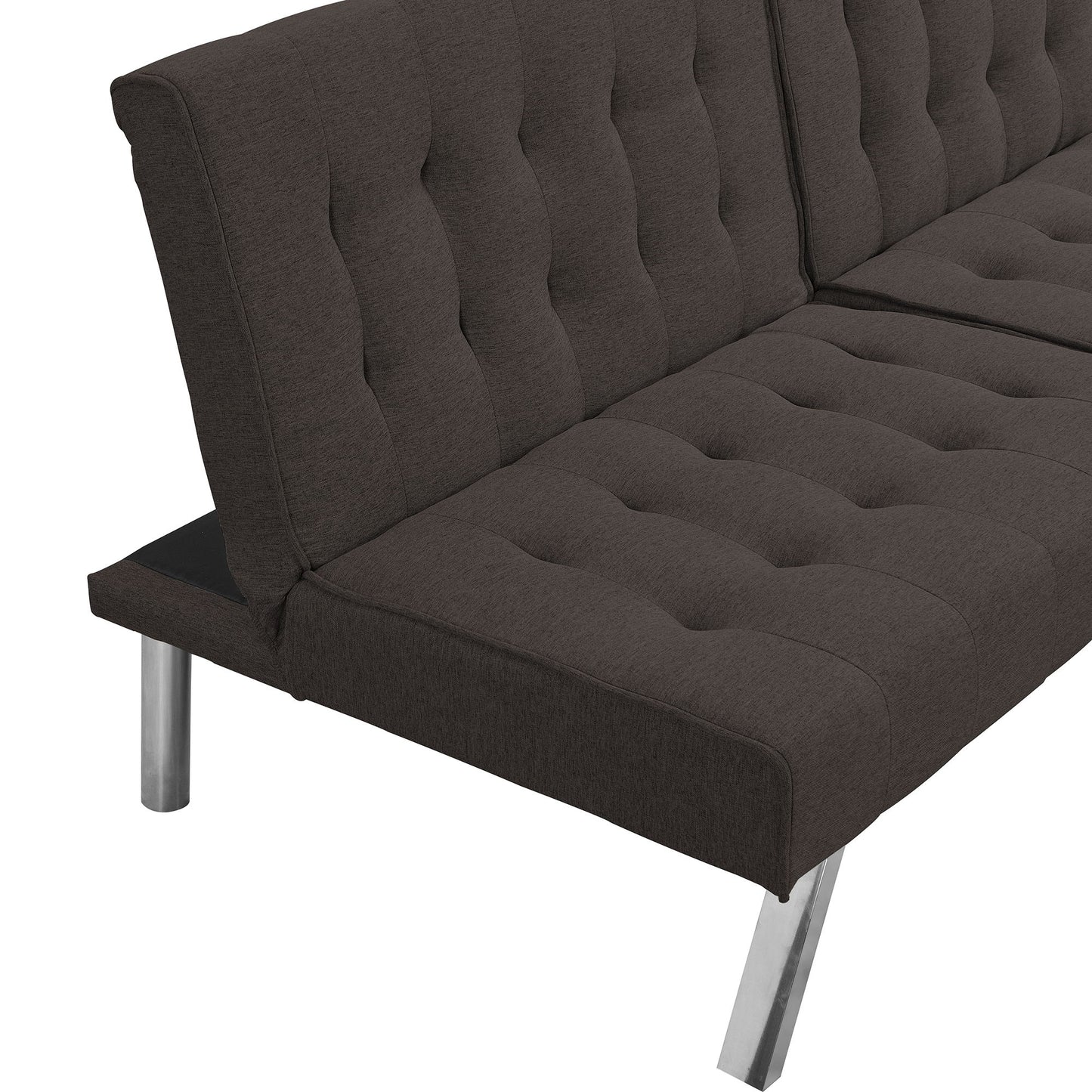 Faux Linen Wood Frame Futon Sofa Bed With Stainless Legs - Espresso