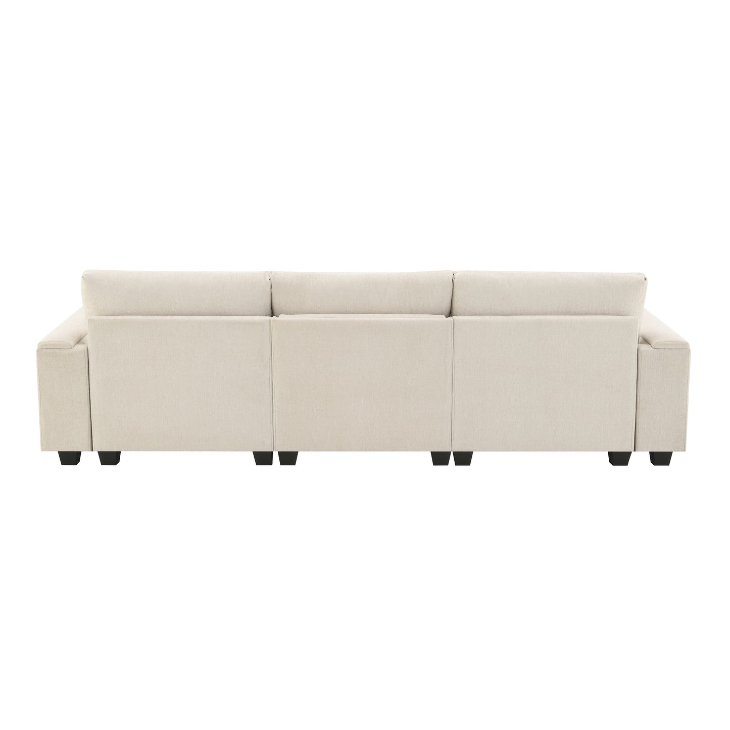 Sectional With Bluetooth Speaker Comfy Cloud Couch Set With Drop Down Table Cup Holders, USB Charger Storage Armrest Wide Seat Sofa - Beige