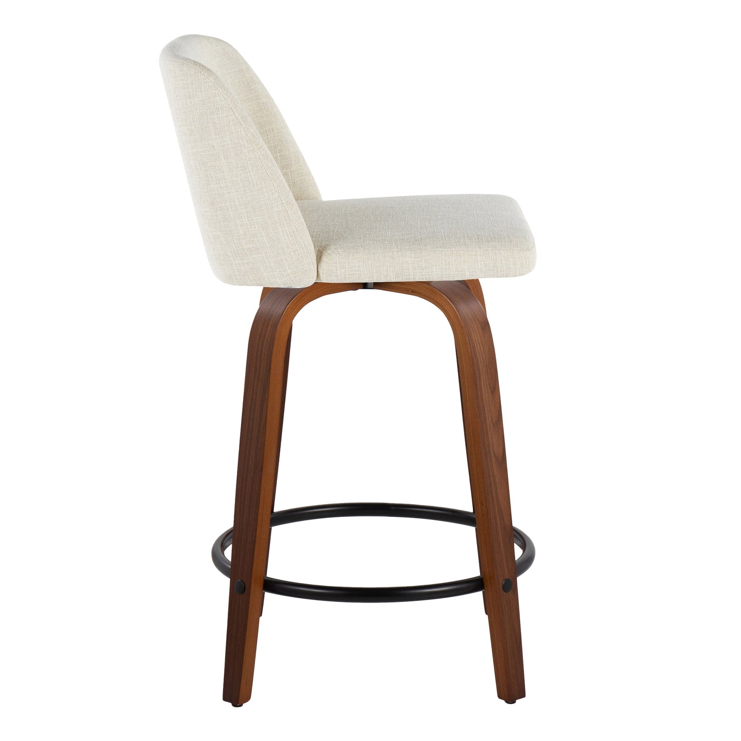 Toriano - Mid-Century Modern Fixed Height Counter Stool With Swivel With Round Footrest (Set of 2) - Walnut / Cream / Black