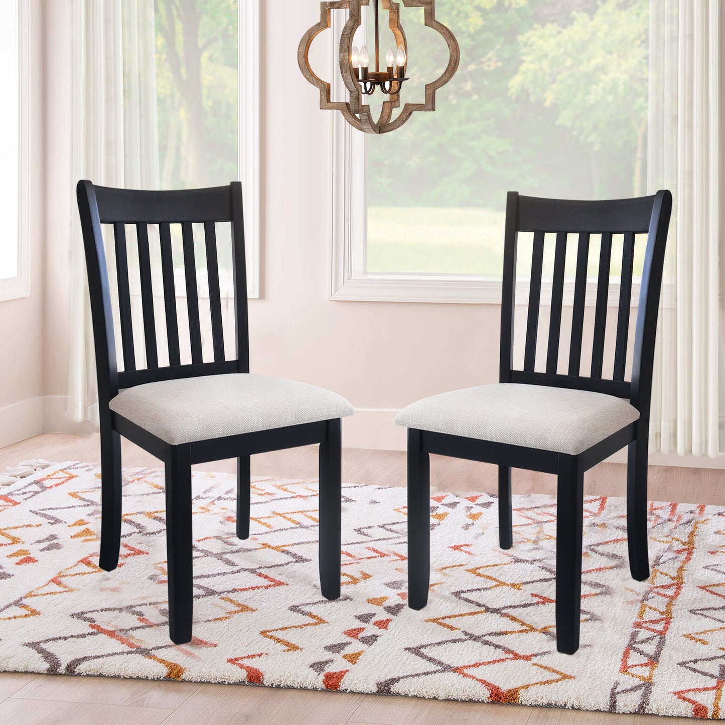 Modern Dining Chair (Set of 2) With Cushion Seats And Wooden Back - Black