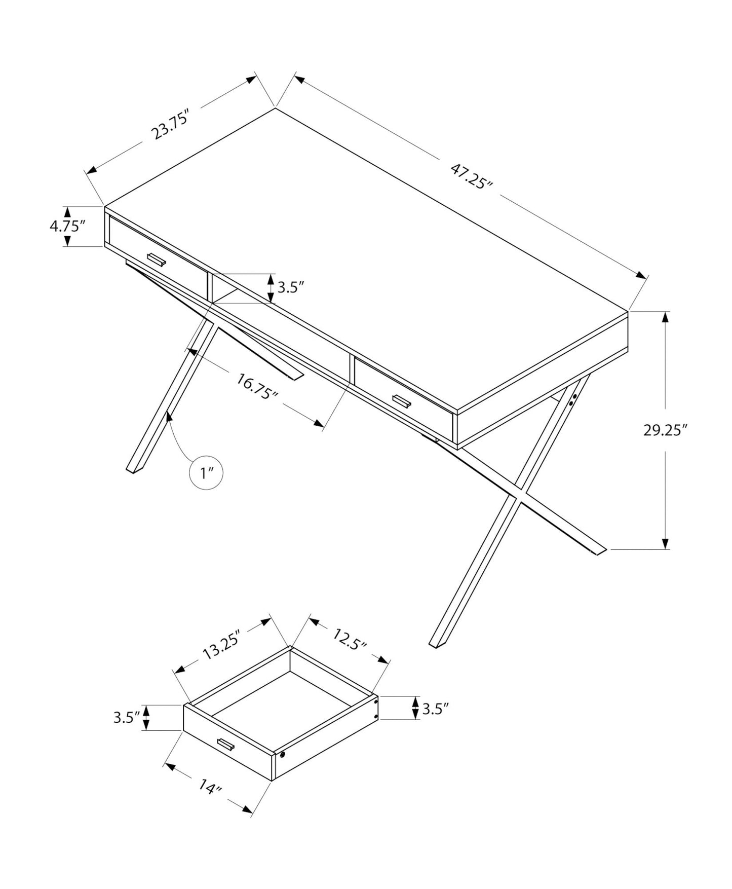 Computer Desk For Home Office, Laptop, Storage Drawers, Contemporary - Gray
