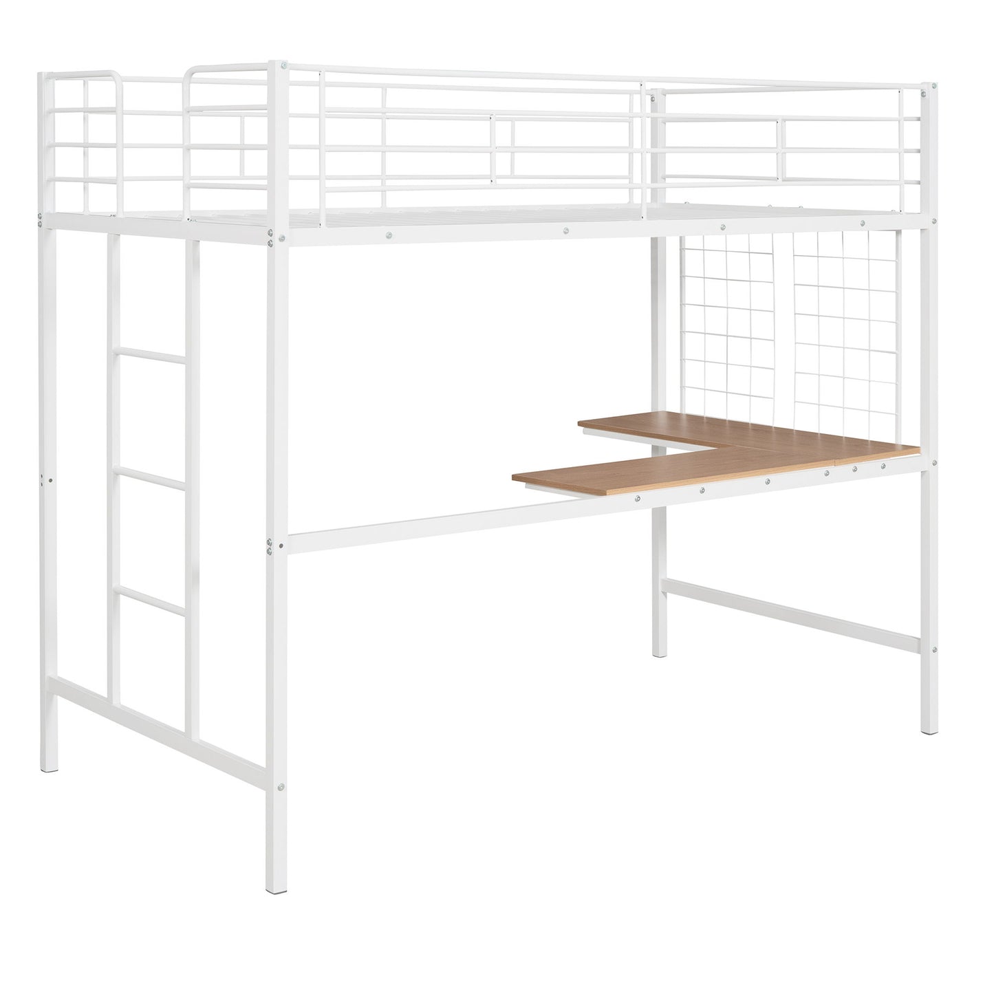 Twin Loft Bed With Desk And Grid - White