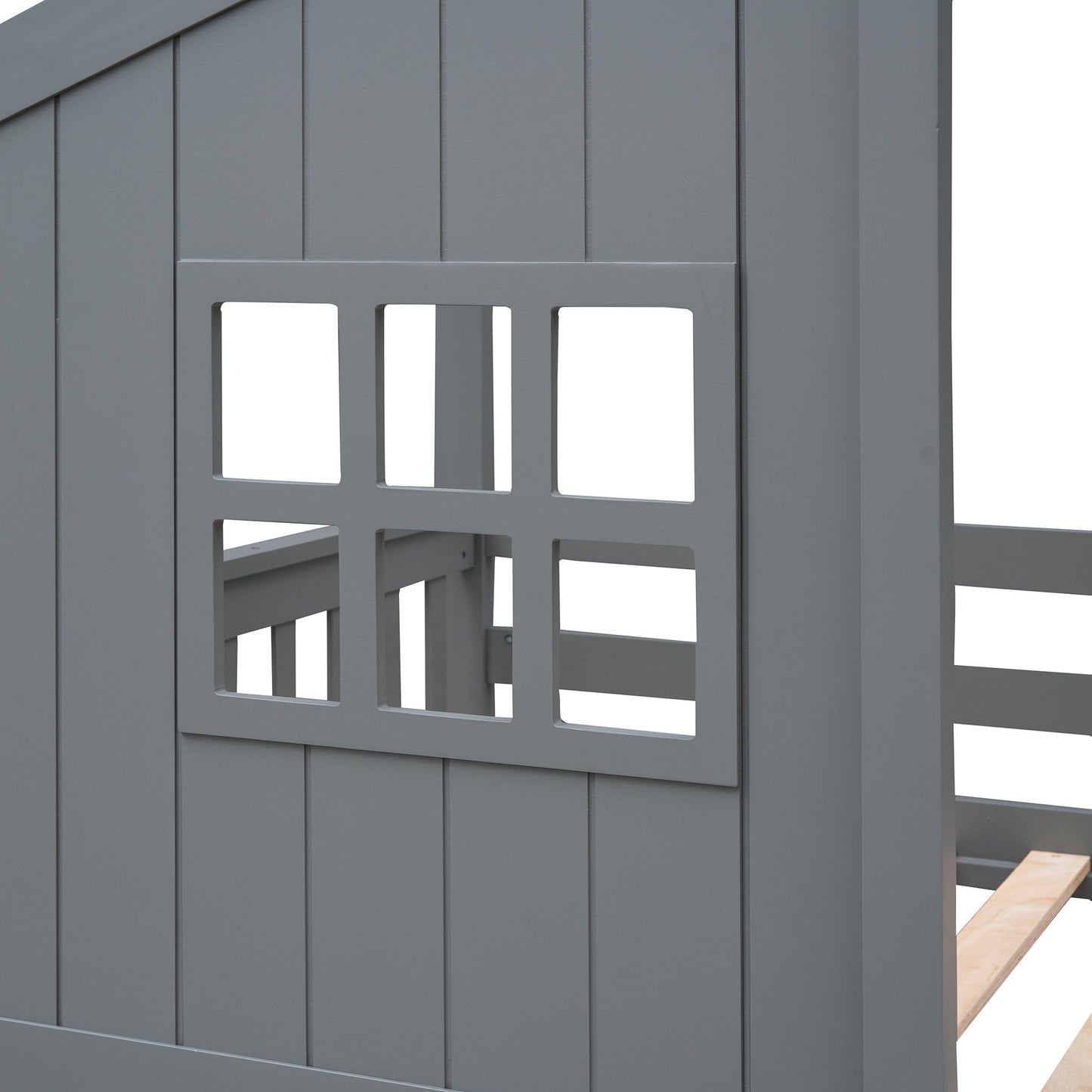 Twin Over Twin House Bunk Bed With Ladder - Gray