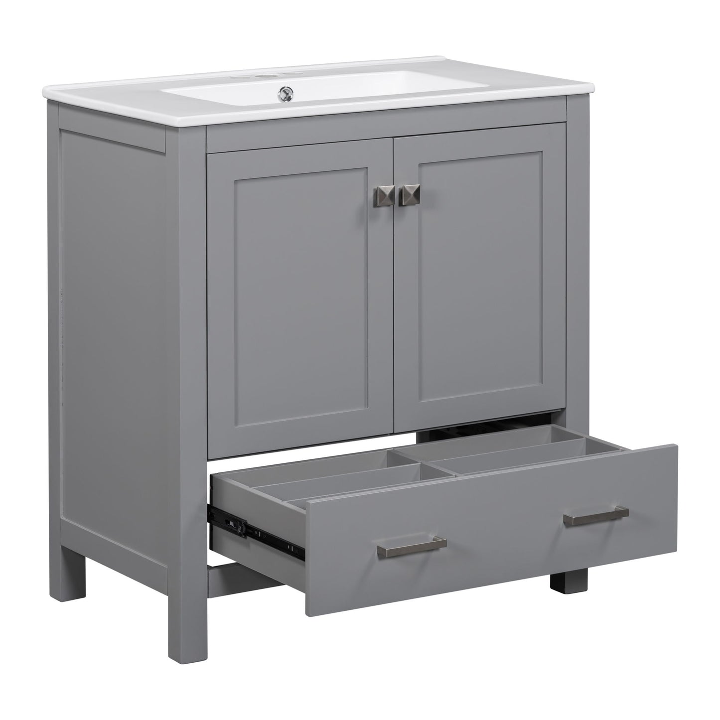 Bathroom Vanity With Single Sink, Combo Cabinet Undermount Sink, Bathroom Storage Cabinet With Two Doors And A Drawer, Soft Closing, Multifunctional Storage, Solid Wood Frame - Gray