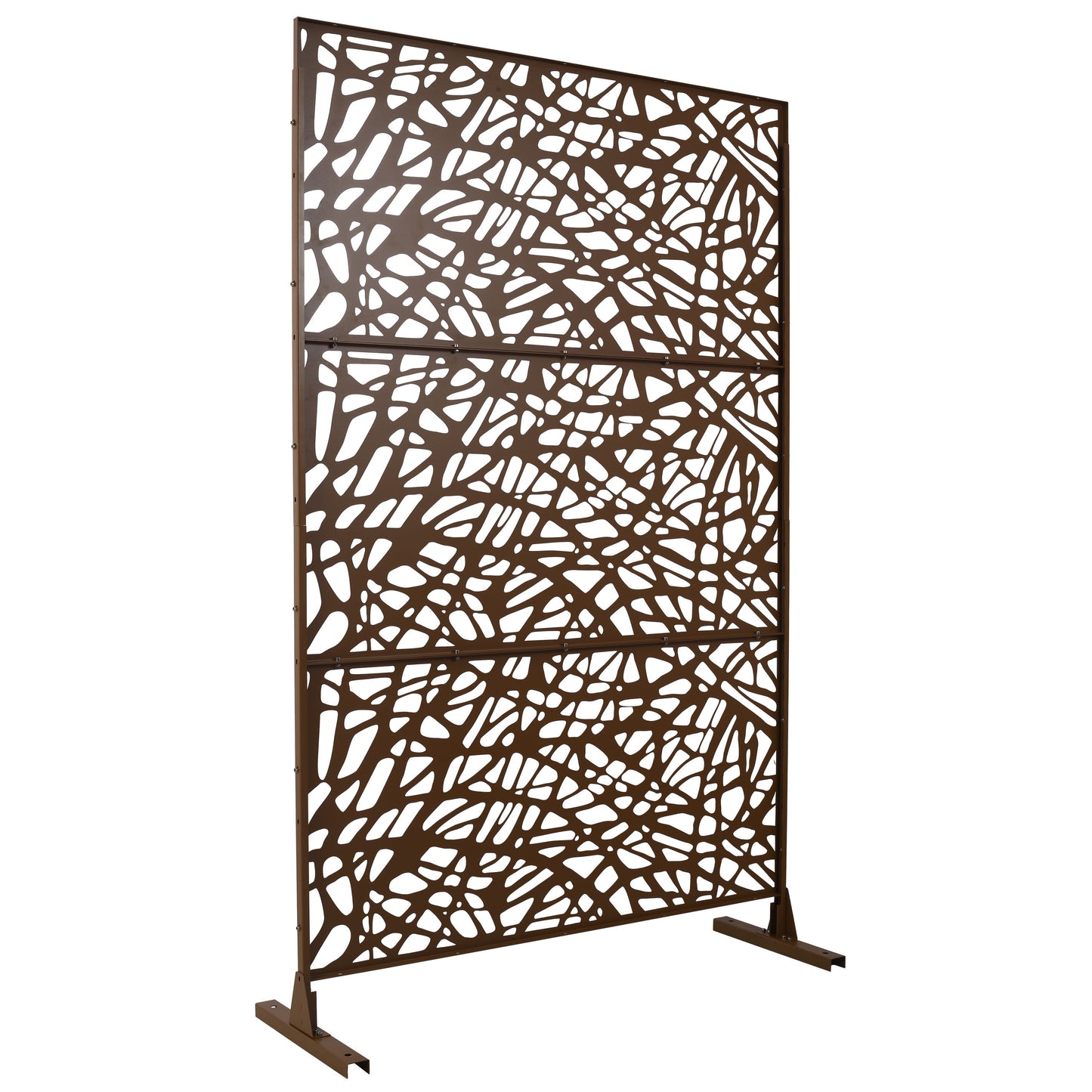 Outdoor & Indoor Metal Privacy Screen Freestanding Decorative Privacy Screen, Privacy Fence Panels For Deck Balcony Patio Garden - Brown