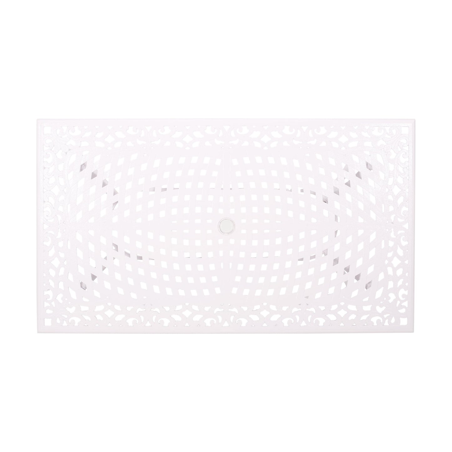 Celestine - Outdoor Cast Aluminum Dining Table With Floral Lattice Design And Umbrella Holder - White
