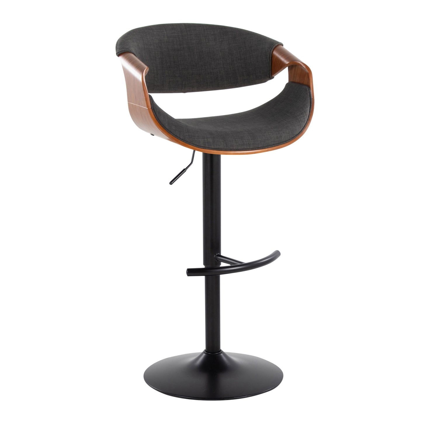 Curvo - Mid-Century Modern Adjustable Barstool With Swivel With Rounded T Footrest (Set of 2) - Black / Walnut / Charcoal