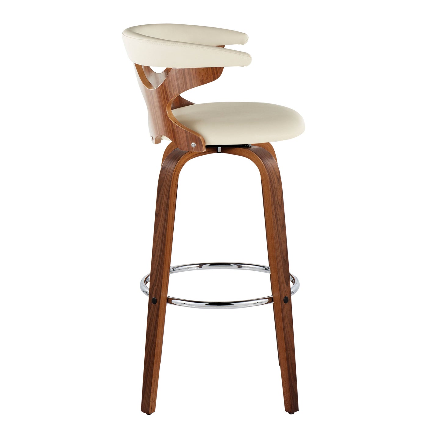 Gardenia - Mid-Century Modern Fixed Height Barstool With Swivel With Round Footrest (Set of 2) - Walnut / Cream