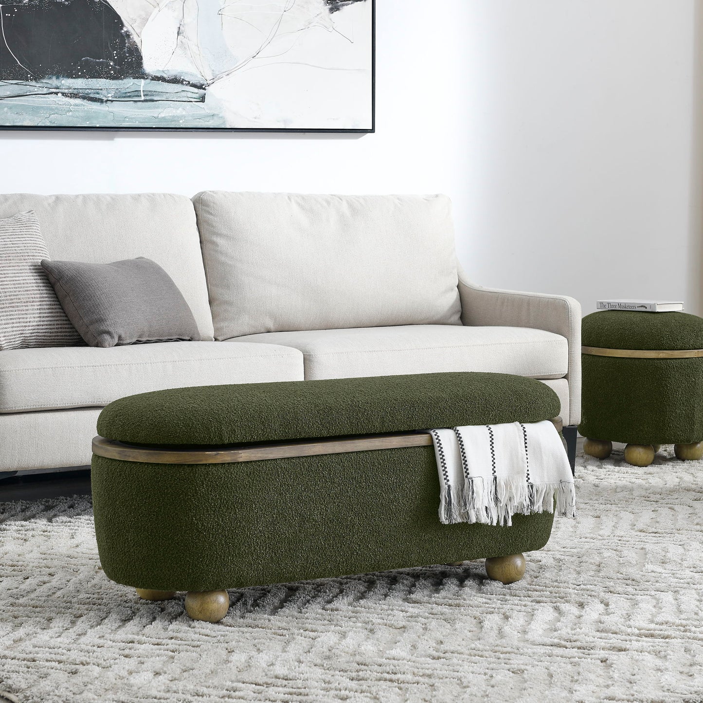 Modern Storage Ottoman Bench Upholstered Seating With Storage - Dark Green